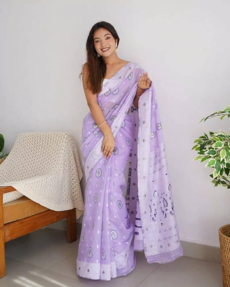 Bansari Textile Cotton Woven Regular Saree With Unstitched Blouse Piece ( Purple ) Bansari Textile Cotton Woven Regular Saree With Unstitched Blouse Piece ( Purple )