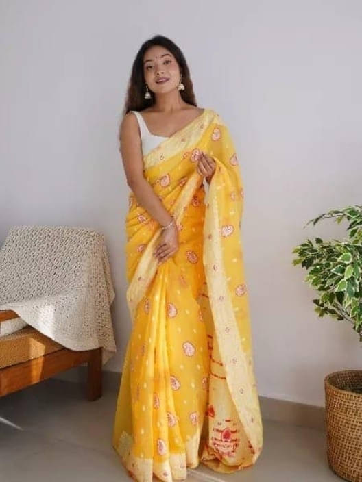 Bansari Textile Cotton Woven Regular Saree With Unstitched Blouse Piece ( Yellow ) Bansari Textile Cotton Woven Regular Saree With Unstitched Blouse Piece ( Yellow )
