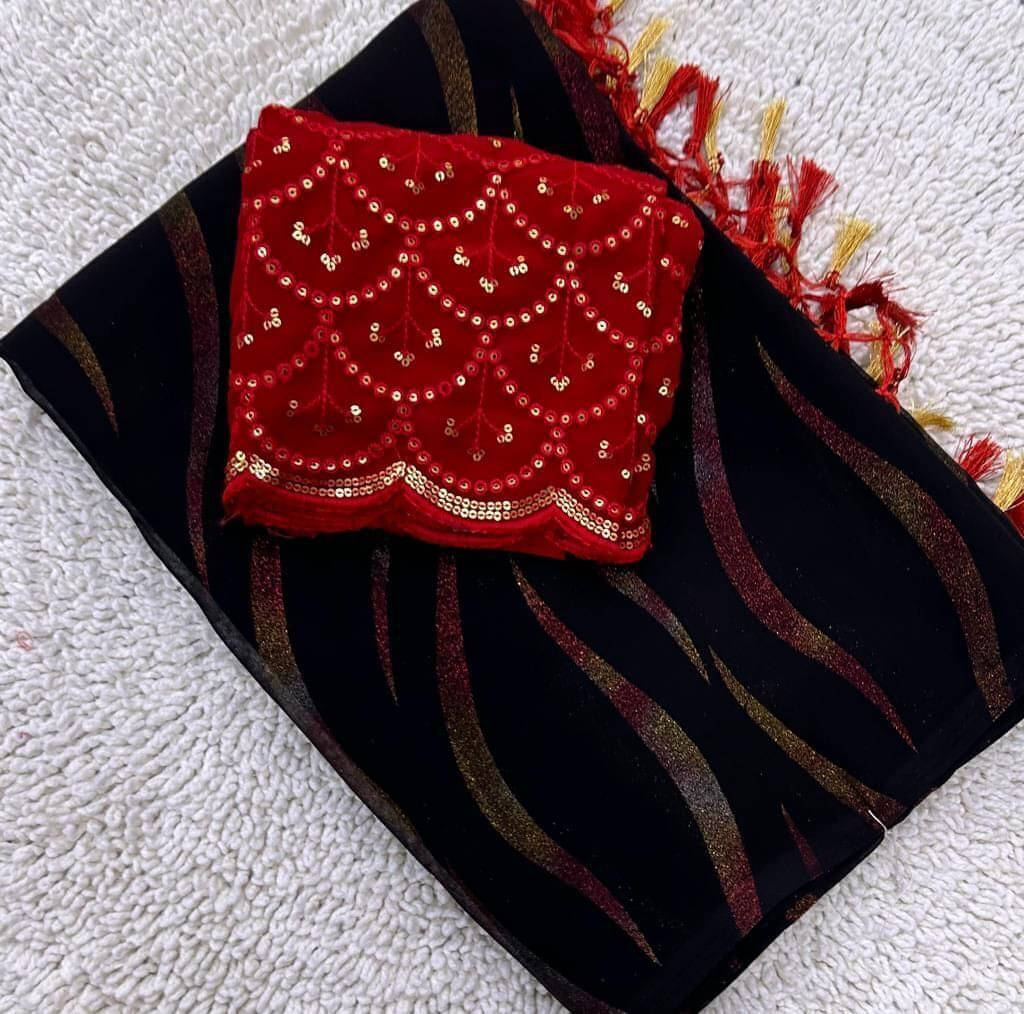 Bansari Textile Georgette Printed Regular Saree With Unstitched Blouse Piece ( Black ) Bansari Textile Georgette Printed Regular Saree With Unstitched Blouse Piece ( Black )
