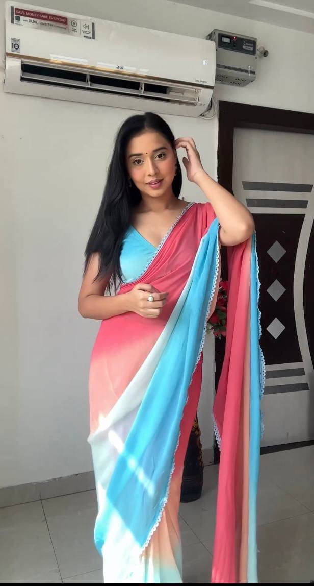 Bansari Textile Georgette Solid Regular Saree With Unstitched Blouse Piece ( Multicolor ) Bansari Textile Georgette Solid Regular Saree With Unstitched Blouse Piece ( Multicolor )