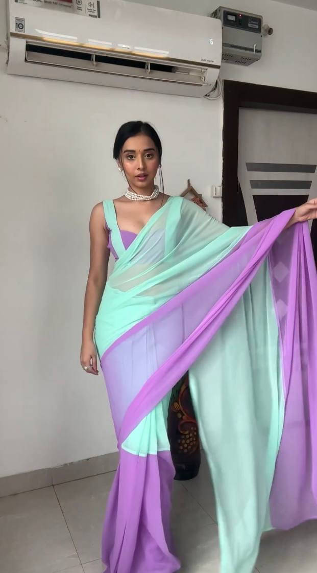 Bansari Textile Georgette Solid Regular Saree With Unstitched Blouse Piece ( Light Blue ) Bansari Textile Georgette Solid Regular Saree With Unstitched Blouse Piece ( Light Blue )