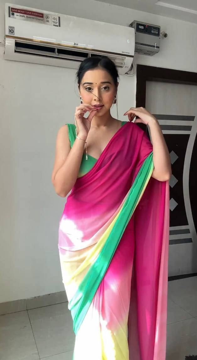     			Bansari Textile Georgette Solid Regular Saree With Unstitched Blouse Piece ( Pink )