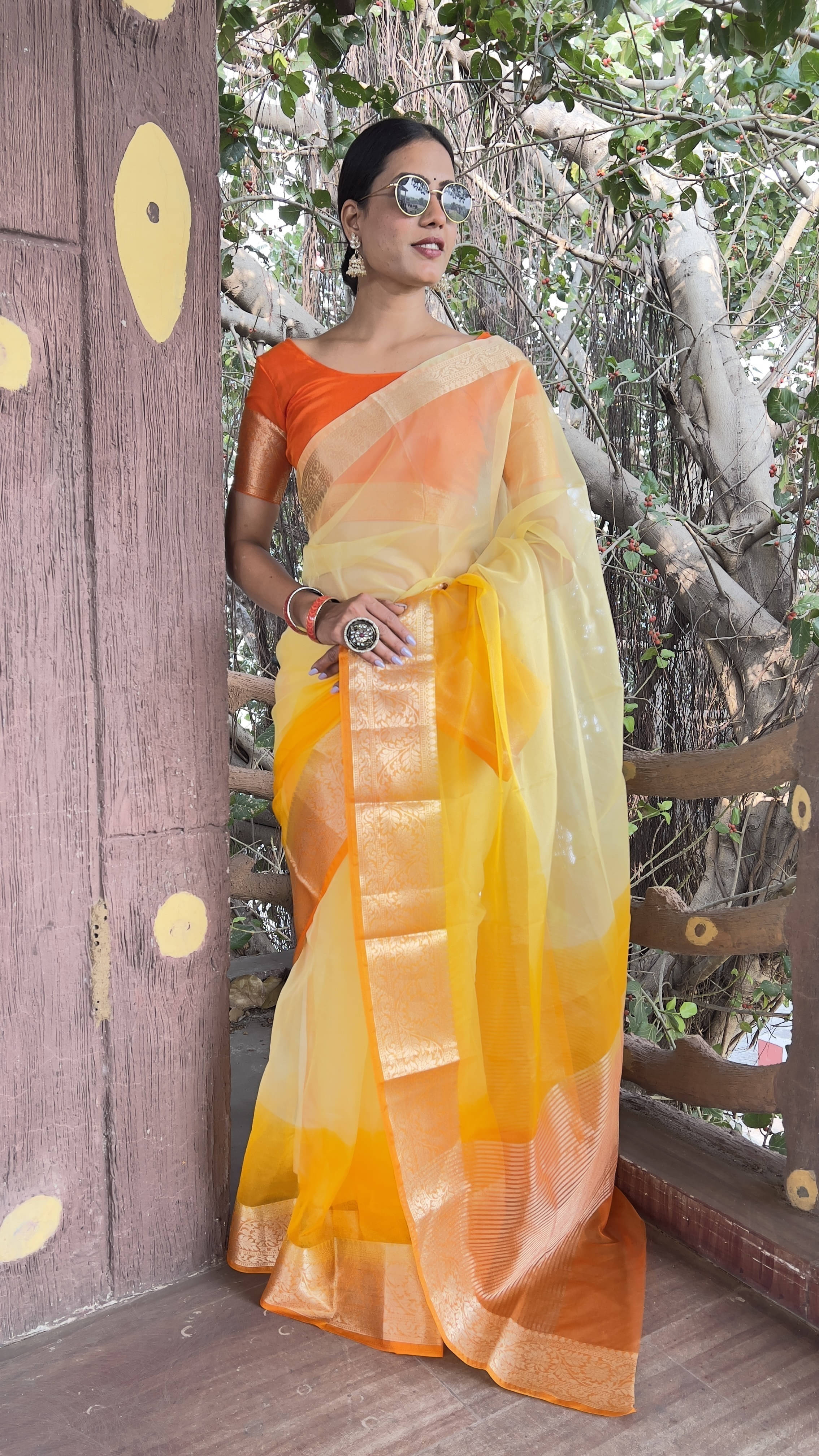     			Bansari Textile Jacquard Embroidered Regular Saree With Unstitched Blouse Piece ( Orange )