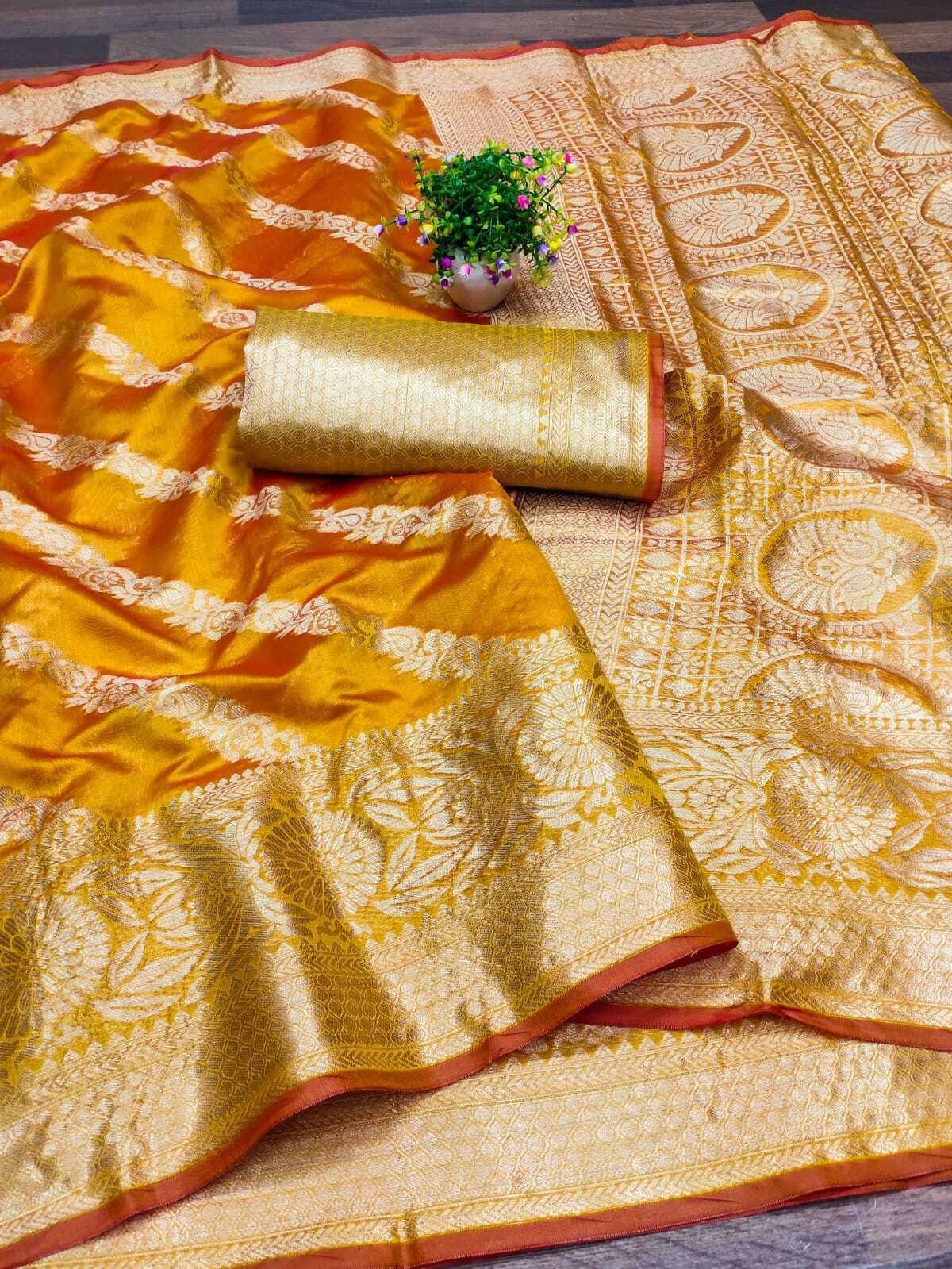     			Bansari Textile Jacquard Printed Regular Saree With Unstitched Blouse Piece ( Yellow )