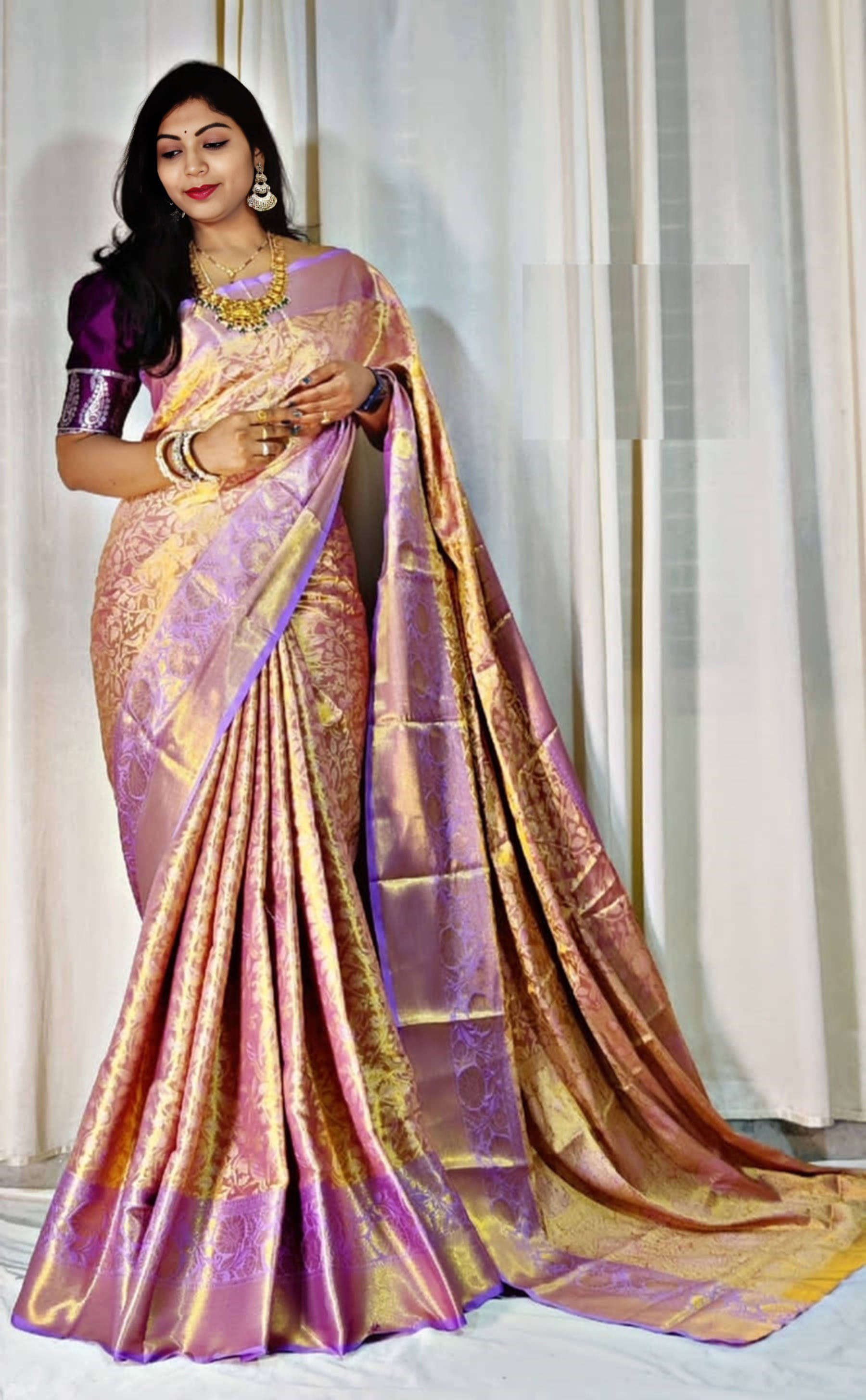 Bansari Textile Jacquard Self Design Banarasi saree With Unstitched Blouse Piece ( Purple ) Bansari Textile Jacquard Self Design Banarasi saree With Unstitched Blouse Piece ( Purple )
