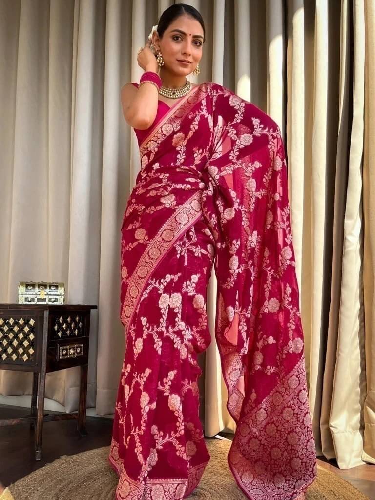     			Bansari Textile Jacquard Self Design Kanjeevaram Sarees With Unstitched Blouse Piece ( Pink )