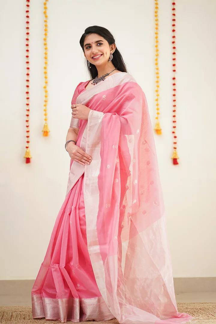     			Bansari Textile Jacquard Self Design Paithani Sarees With Unstitched Blouse Piece ( Pink )