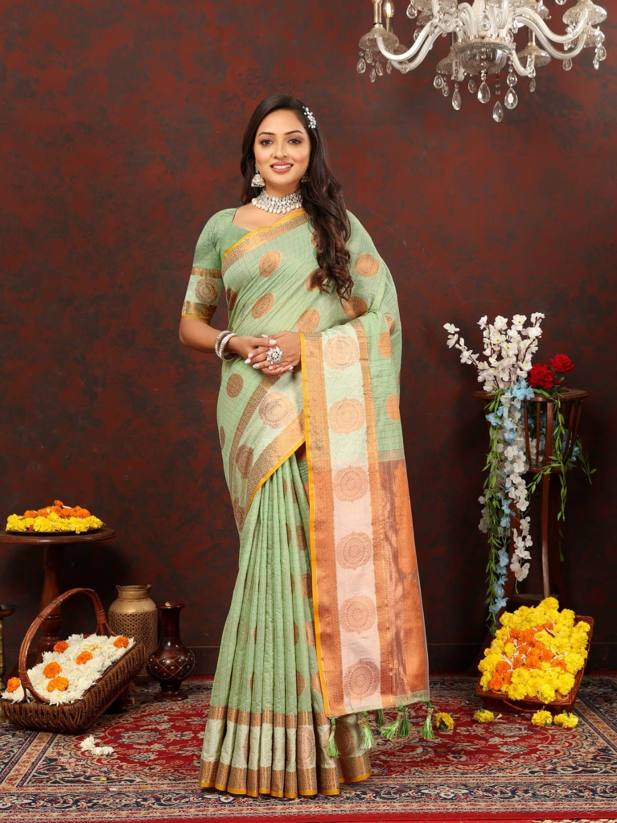 Bansari Textile Jacquard Self Design Paithani Sarees With Unstitched Blouse Piece ( Green ) Bansari Textile Jacquard Self Design Paithani Sarees With Unstitched Blouse Piece ( Green )