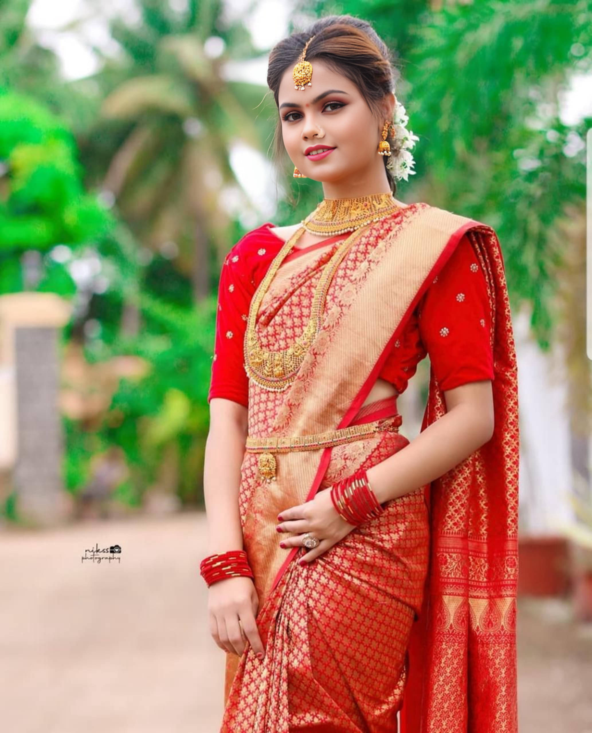     			Bansari Textile Jacquard Woven Banarasi saree With Unstitched Blouse Piece ( Red )