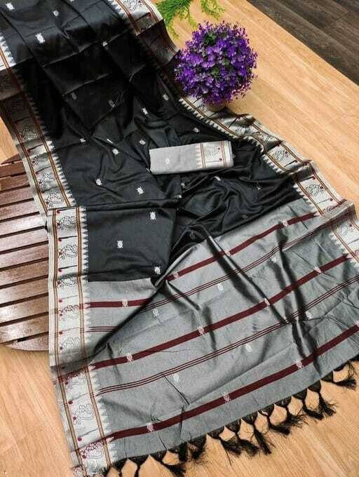     			Bansari Textile Jacquard Woven Regular Saree With Unstitched Blouse Piece ( Black )