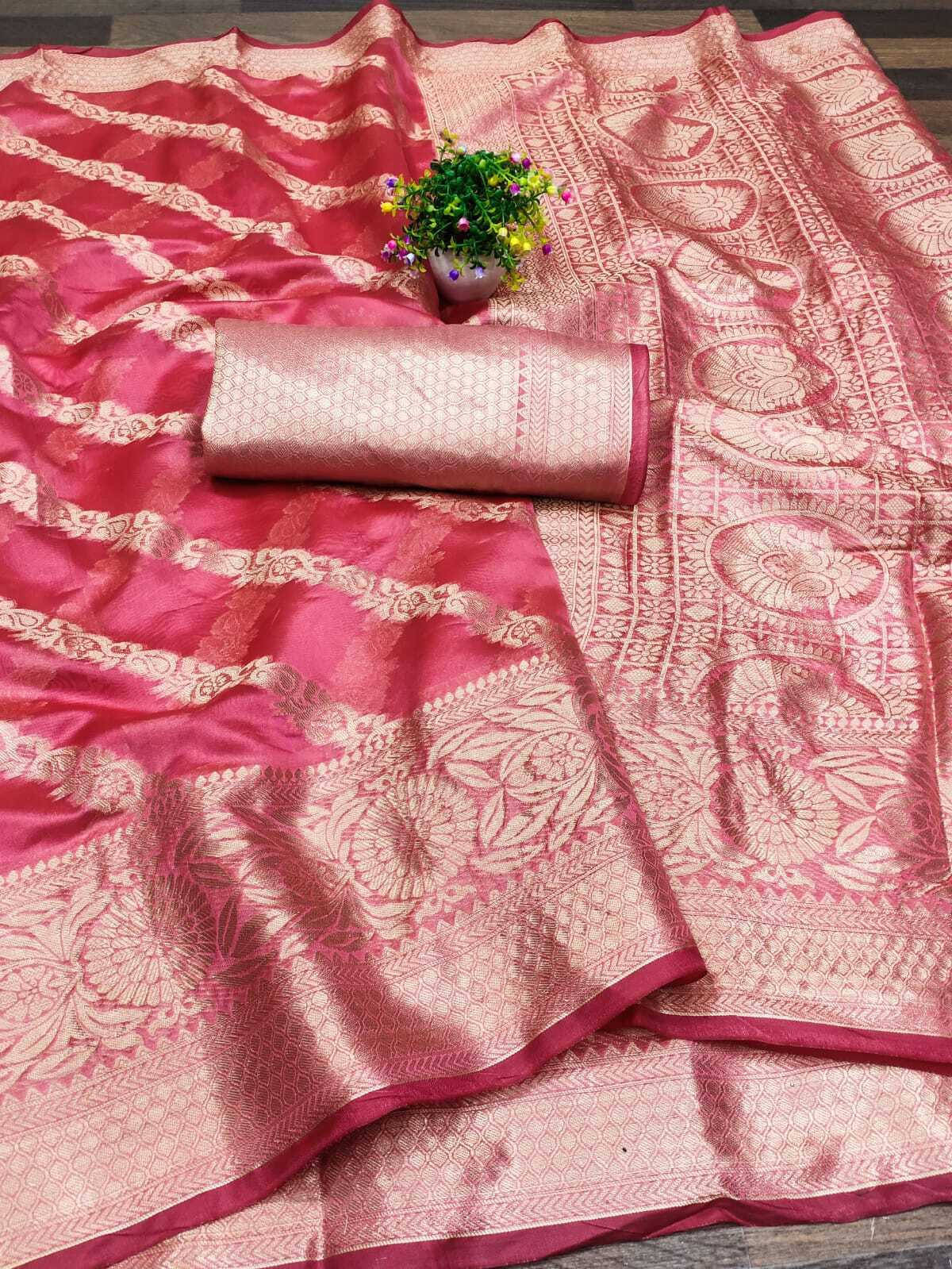 Bansari Textile Jacquard Woven Regular Saree With Unstitched Blouse Piece ( Pink ) Bansari Textile Jacquard Woven Regular Saree With Unstitched Blouse Piece ( Pink )