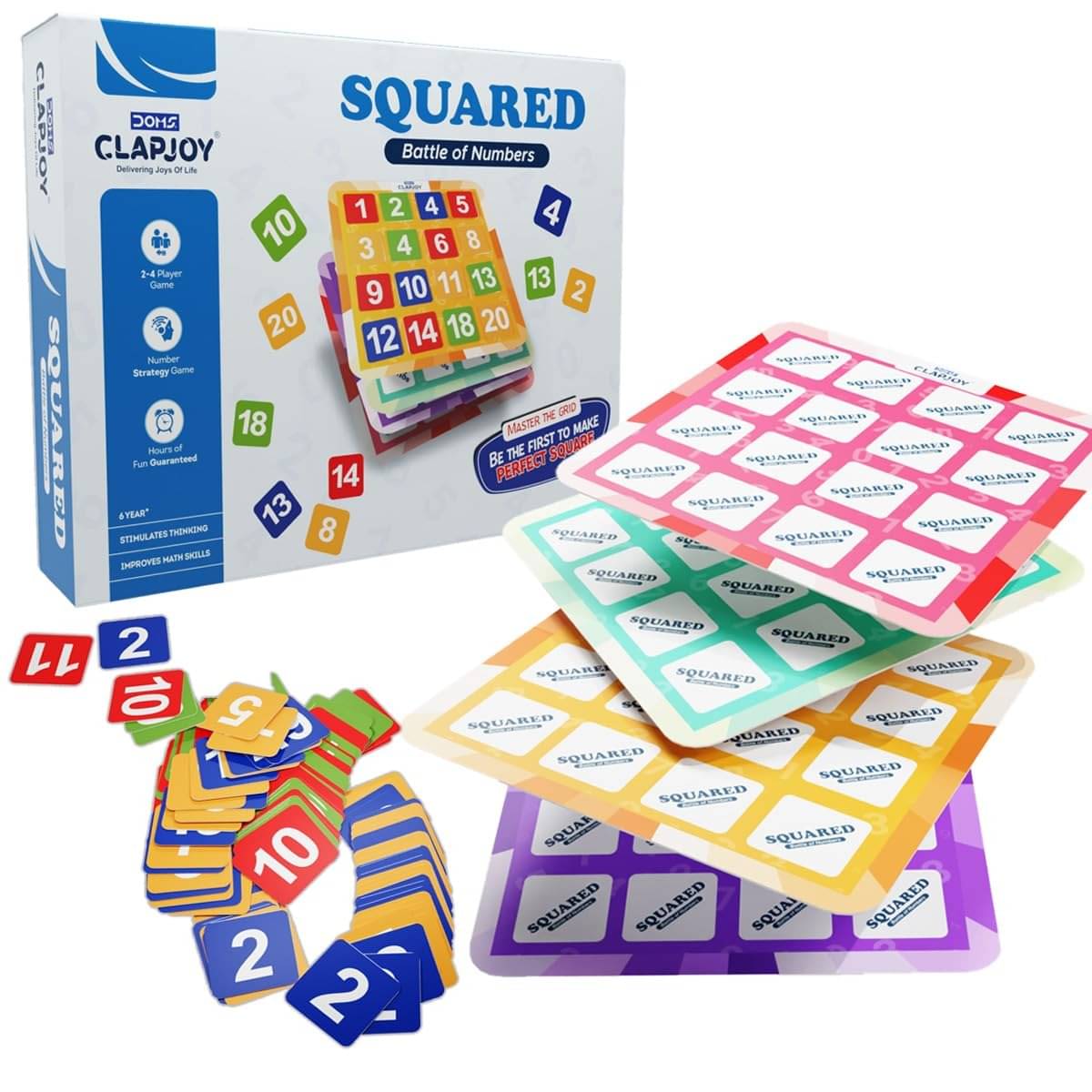 Clapjoy Squared Battle of Numbers: A Strategic Number Game for 2-4 Players | Board Game for Kids & Adults | Ideal for Parties, Fun, and Family Game Nights Clapjoy Squared Battle of Numbers: A Strategic Number Game for 2-4 Players | Board Game for Kids & Adults | Ideal for Parties, Fun, and Family Game Nights