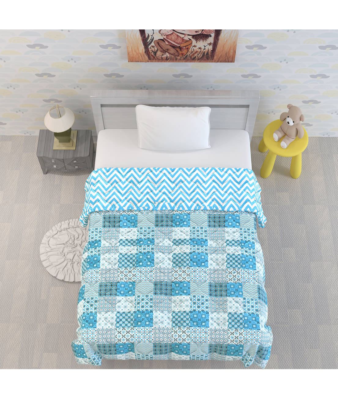     			DIVINE CASA Polyester Floral Single Size Kids Blankets - Blue ( Pack of 1 )