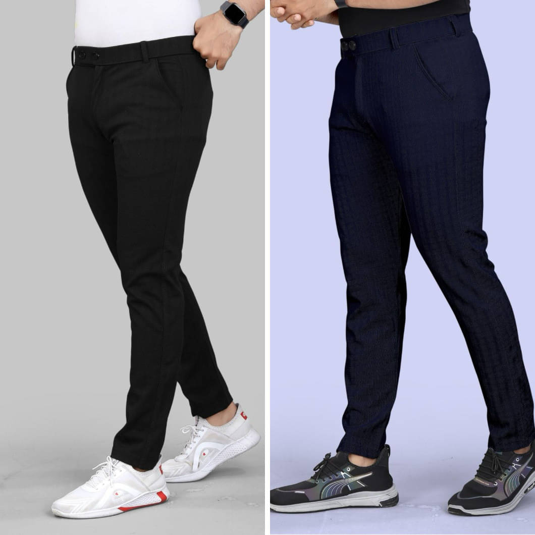     			Fabzy Regular Flat Men's Trouser - Multicolor ( Pack of 2 )