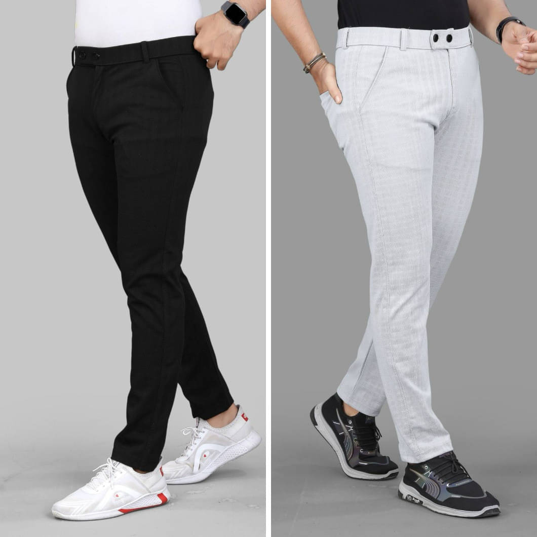     			Fabzy Regular Flat Men's Trouser - Multicolor 4 ( Pack of 2 )