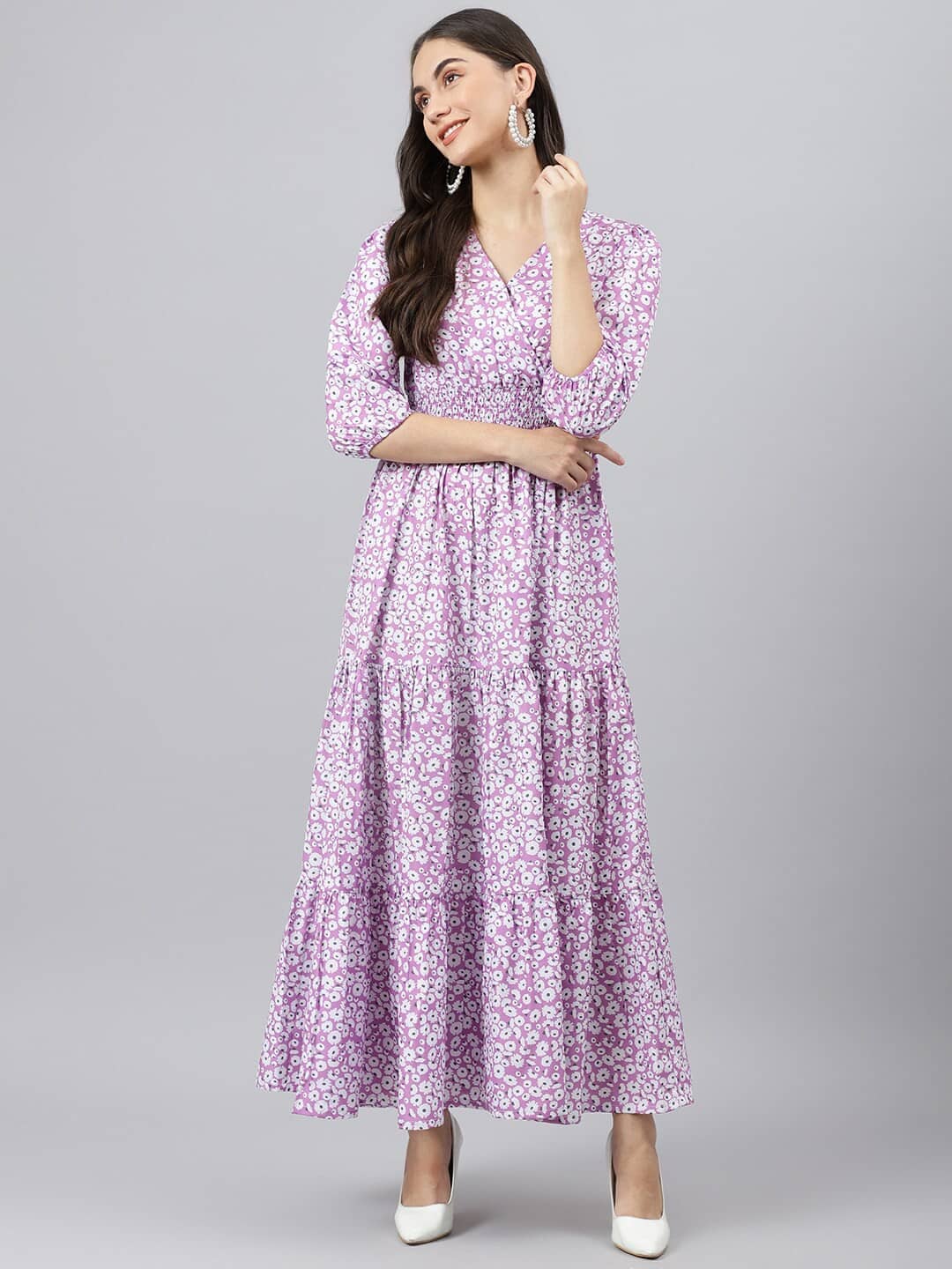 JASH CREATION Women Crepe Printed Fit & Flare Dress ( White )