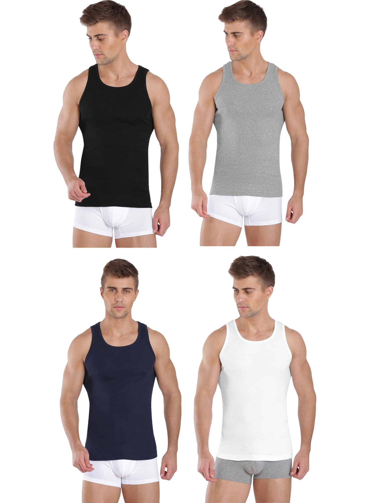Jockey Pack of 4 Cotton Basic Vest For Men ( Multicolor )     			Jockey Pack of 4 Cotton Basic Vest For Men ( Multicolor )