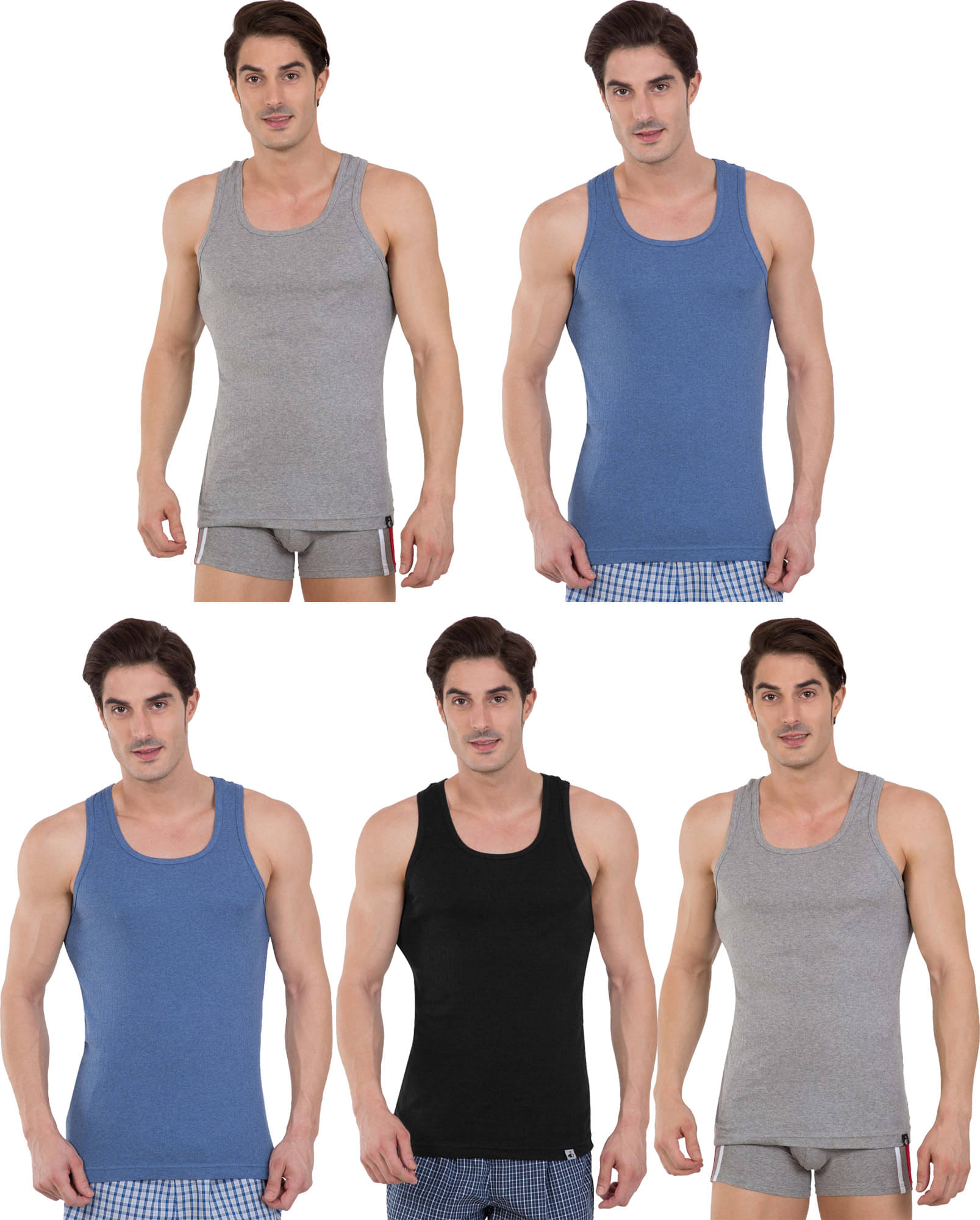 Jockey Pack of 5 Cotton Basic Vest For Men ( Multicolor )     			Jockey Pack of 5 Cotton Basic Vest For Men ( Multicolor )