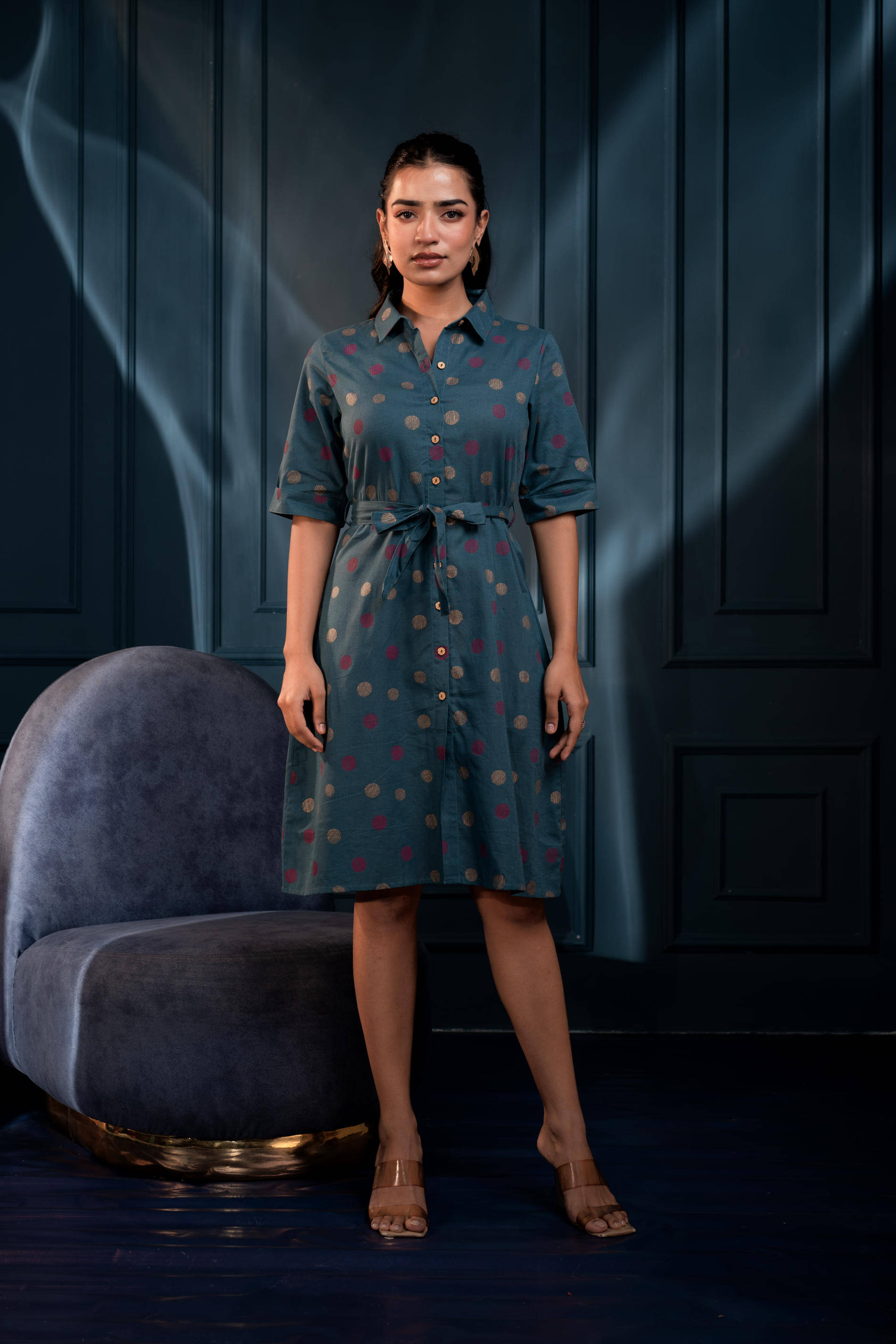 Juniper Women Viscose Printed A-line Dress ( Teal ) Juniper Women Viscose Printed A-line Dress ( Teal )