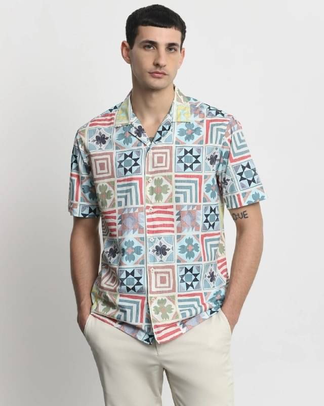 KRIVA Cotton Blend Regular Fit Printed Half Sleeves Men's Casual Shirt - Multicolor ( Pack of 1 ) KRIVA Cotton Blend Regular Fit Printed Half Sleeves Men's Casual Shirt - Multicolor ( Pack of 1 )