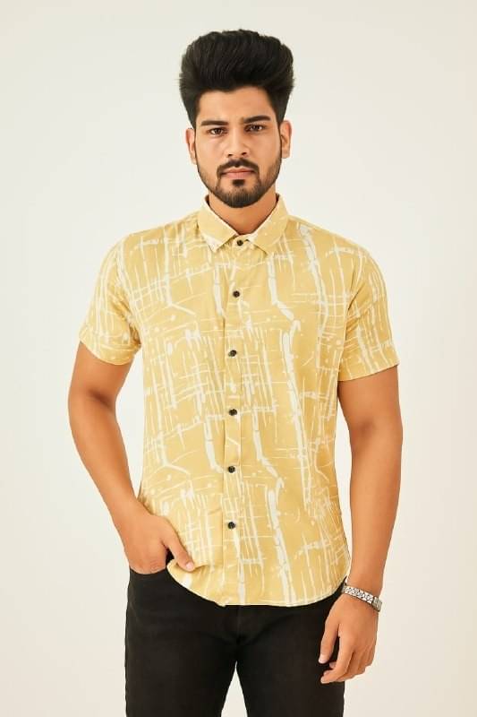 KRIVA Cotton Blend Regular Fit Printed Half Sleeves Men's Casual Shirt - Yellow ( Pack of 1 ) KRIVA Cotton Blend Regular Fit Printed Half Sleeves Men's Casual Shirt - Yellow ( Pack of 1 )