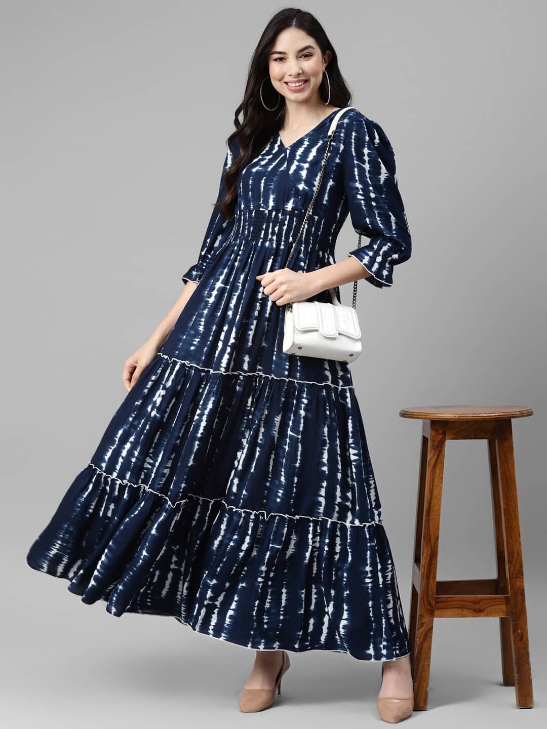 RAIYANI FASHION Women Crepe Printed Fit & Flare Dress ( Blue )
