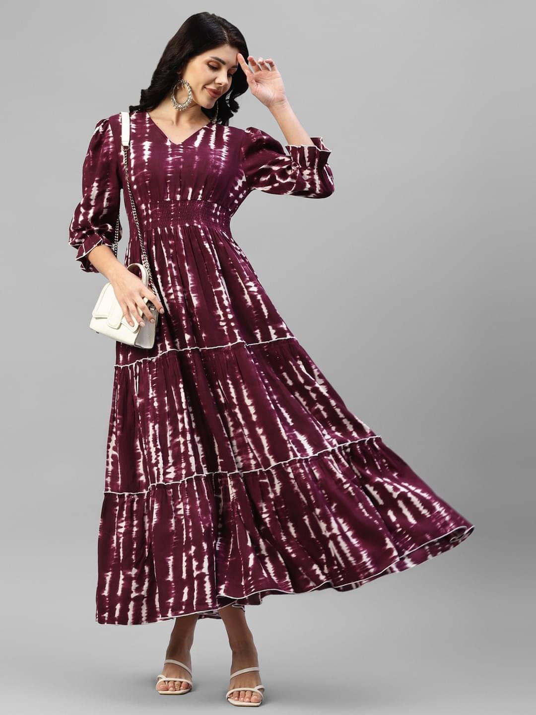     			RAIYANI FASHION Women Crepe Printed Fit & Flare Dress ( Maroon )