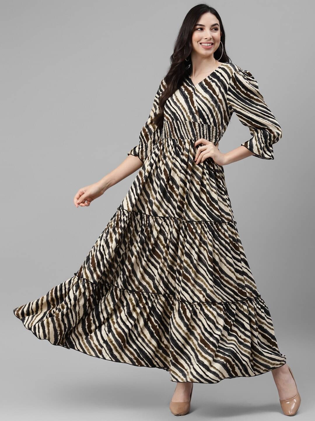 RAIYANI FASHION Women Crepe Printed Fit & Flare Dress ( Beige ) RAIYANI FASHION Women Crepe Printed Fit & Flare Dress ( Beige )