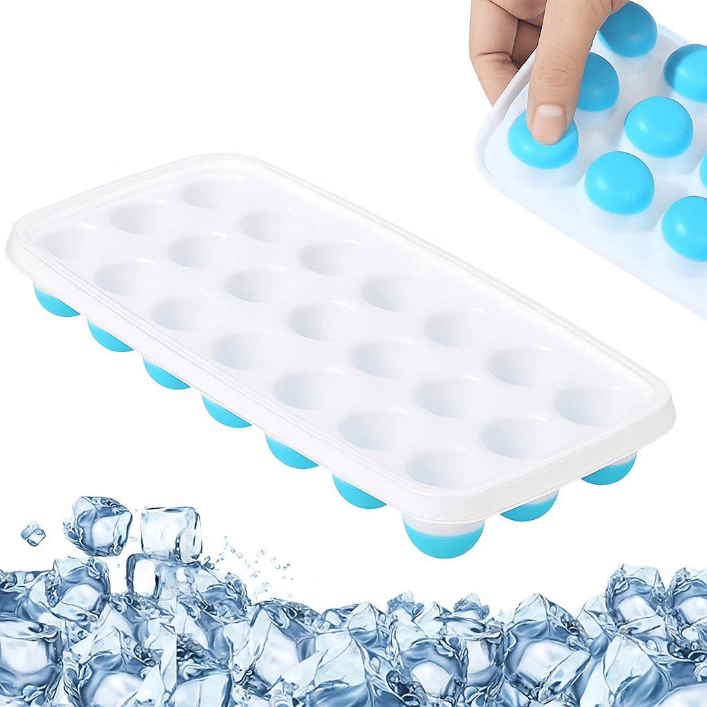     			Round Ice Tray Set – 21 Cavities Silicone Ice Cube Maker Mold | Easy Pop-Up Design | Food-Grade Silicone | Perfect Round Ice Balls for Drinks, Cocktails, Whiskey, Juice & More (Set of 1)