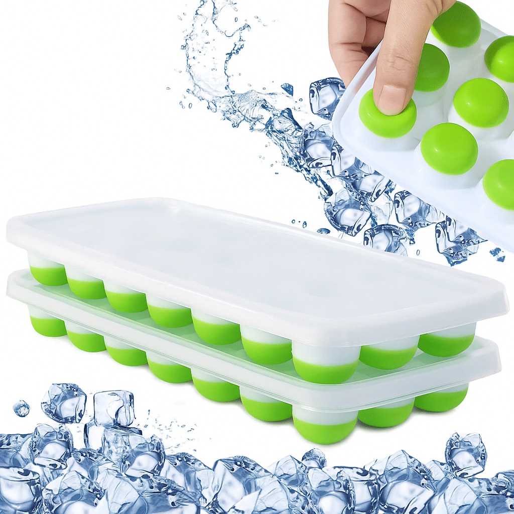     			Round Ice Tray Set – 21 Cavities Silicone Ice Cube Maker Mold | Easy Pop-Up Design | Food-Grade Silicone | Perfect Round Ice Balls for Drinks, Cocktails, Whiskey, Juice & More (Set of 2)