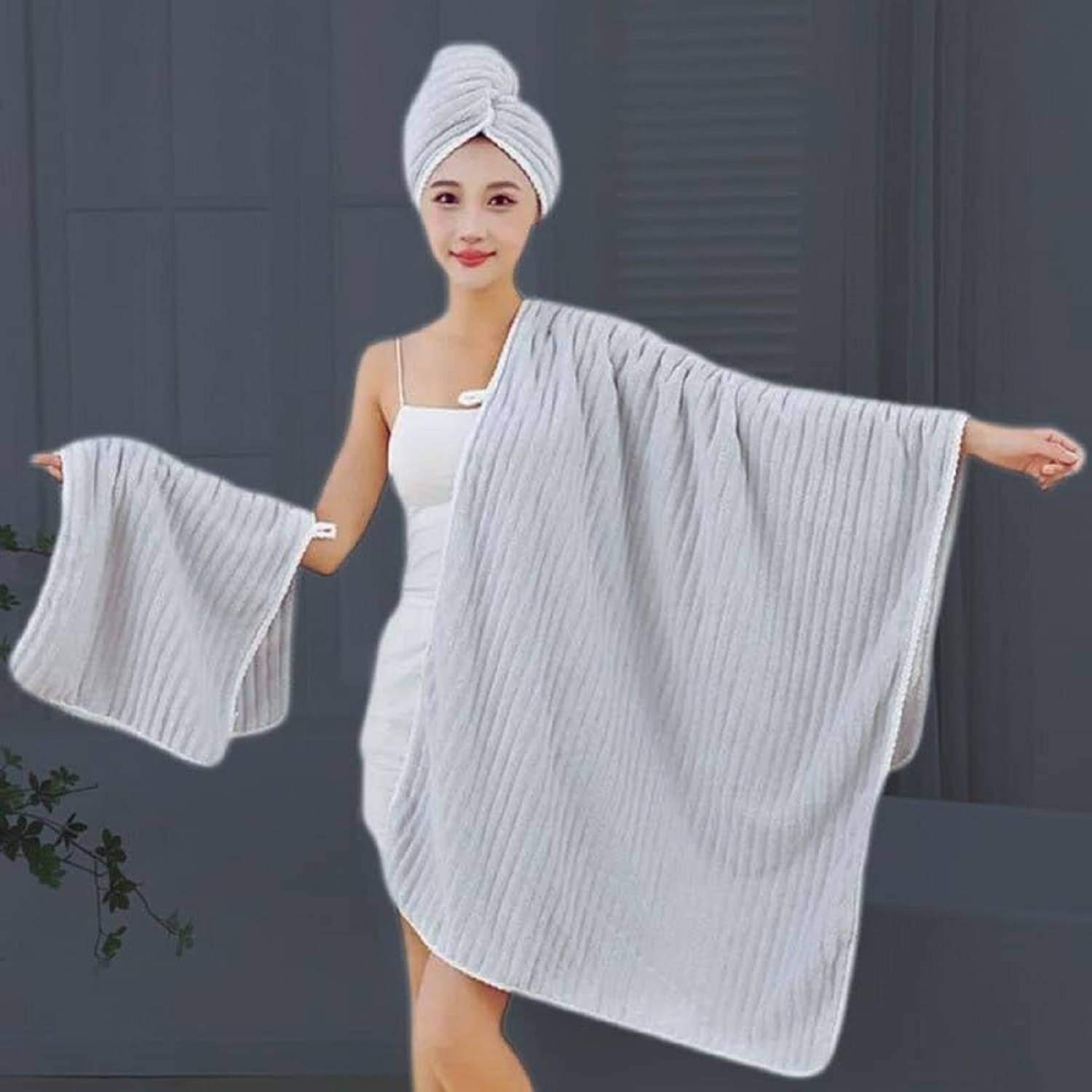     			Skindora Pack of 3 Microfibre 400 -GSM Bath Towel ( Multicolor )