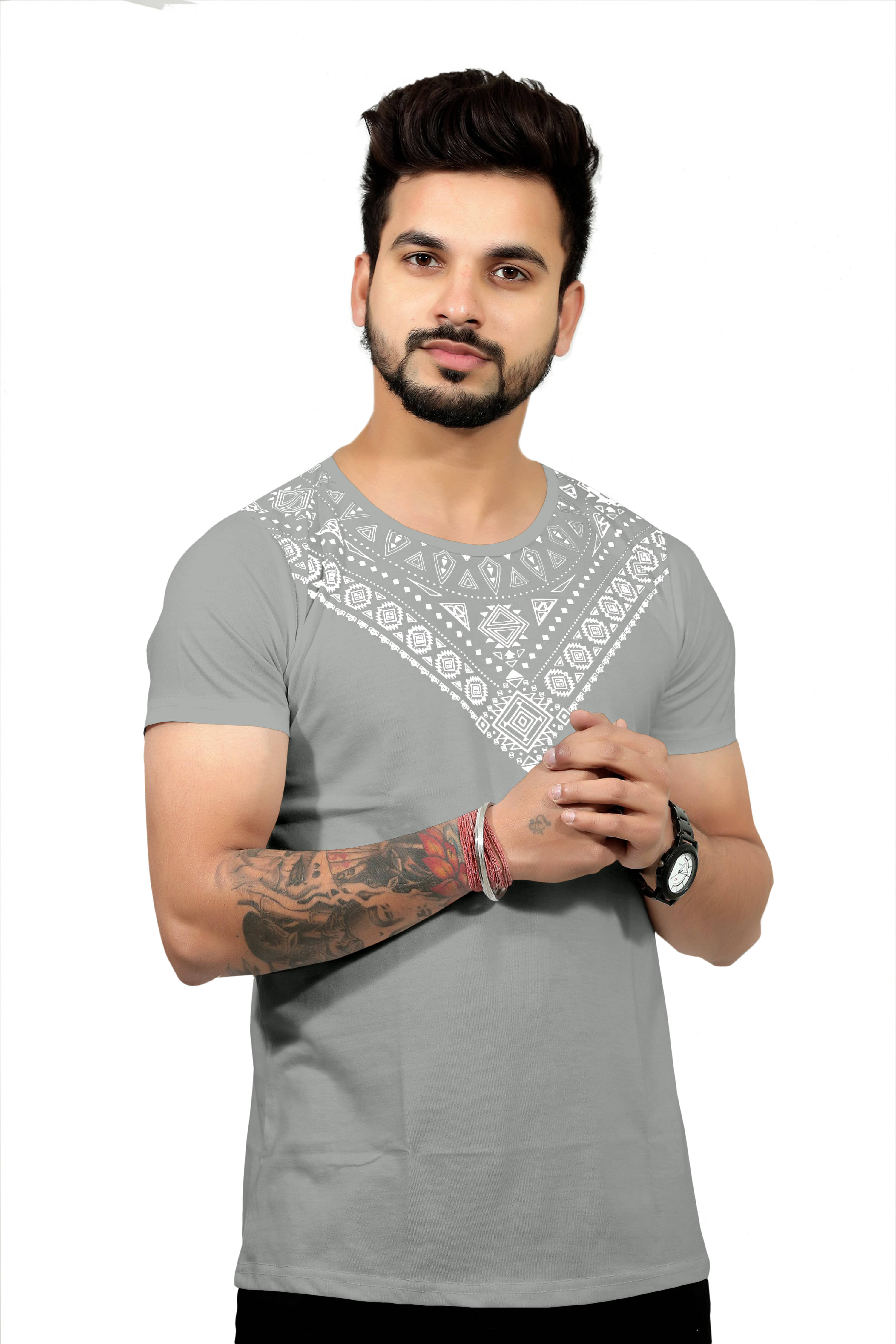     			The EG Store Men Cotton Blend Regular Fit Printed T-Shirt ( Grey )