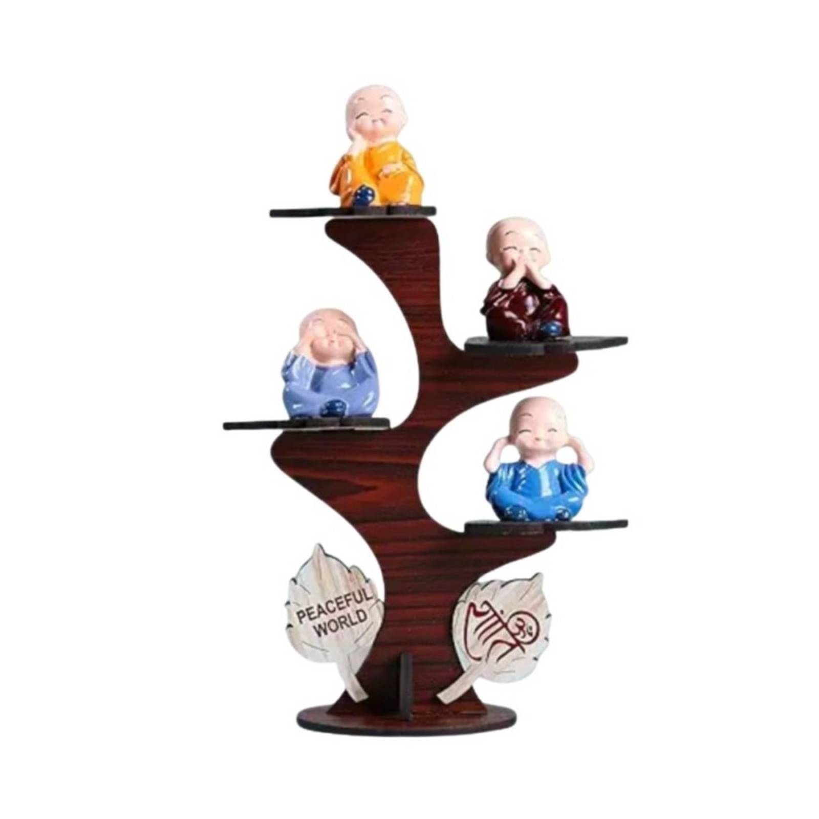     			Tiny Shiny Decorative Set of 4 Adorable Buddha Monk Figurine with Stand for Peaceful Home Decor
