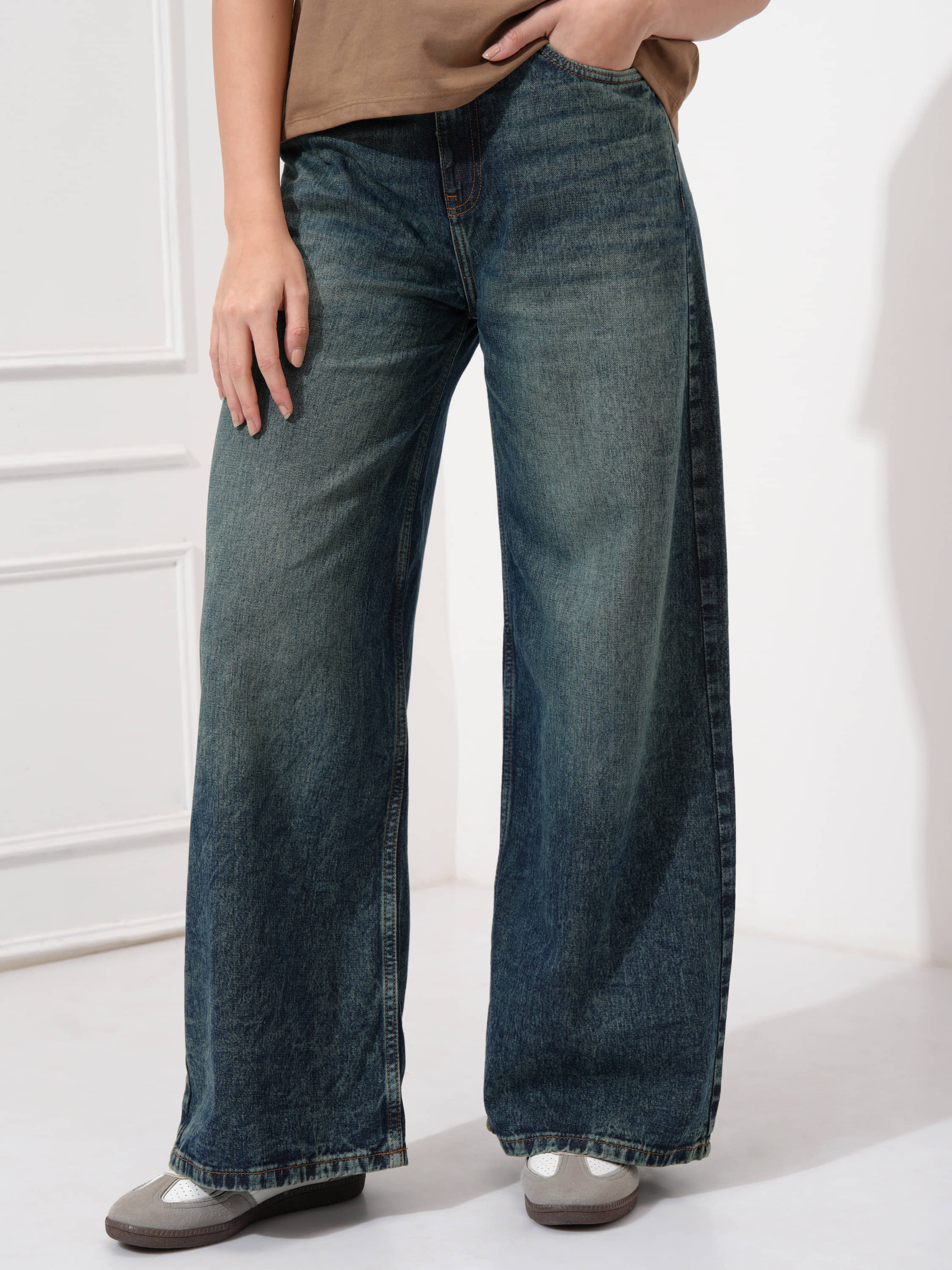 Tokyo Talkies Women's Baggy Fit Mid-Rise Jeans ( Blue ) - Jeans | Buy online on ZillyBuy