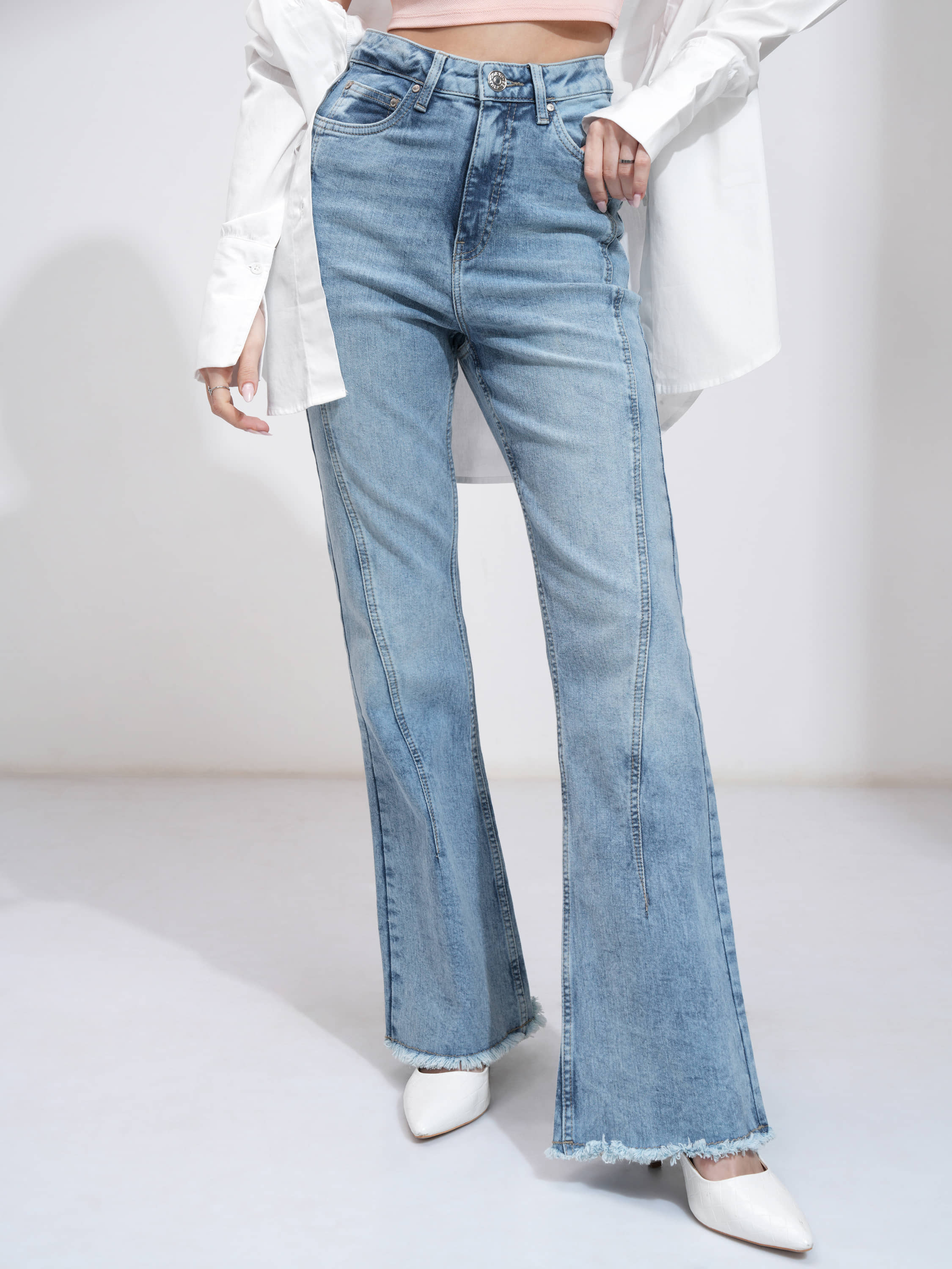 Tokyo Talkies Women's Bootcut Mid-Rise Jeans ( Light Blue ) - Jeans | Buy online on ZillyBuy