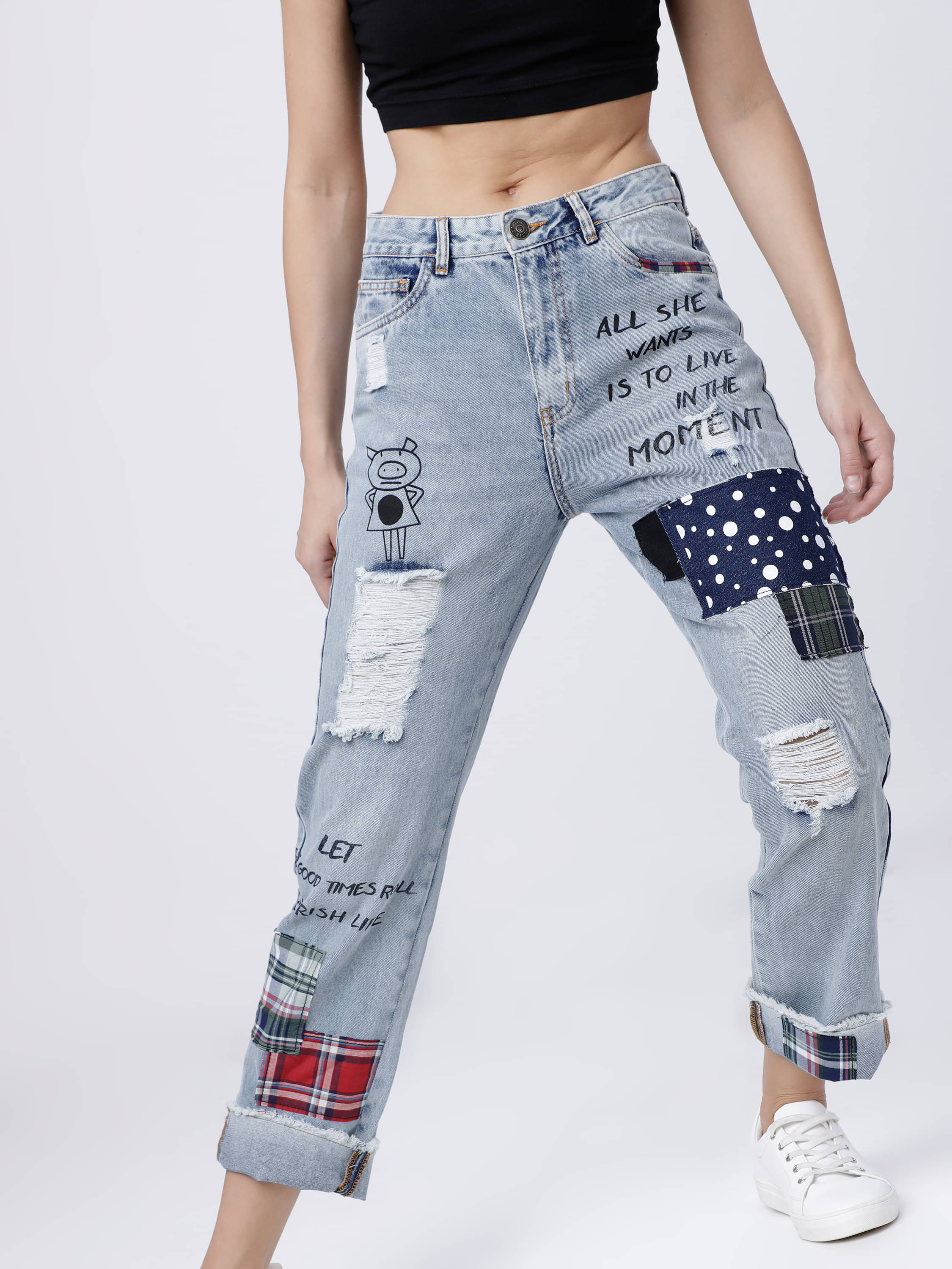     			Tokyo Talkies Women's Boyfriend Fit Mid-Rise Jeans ( Blue )