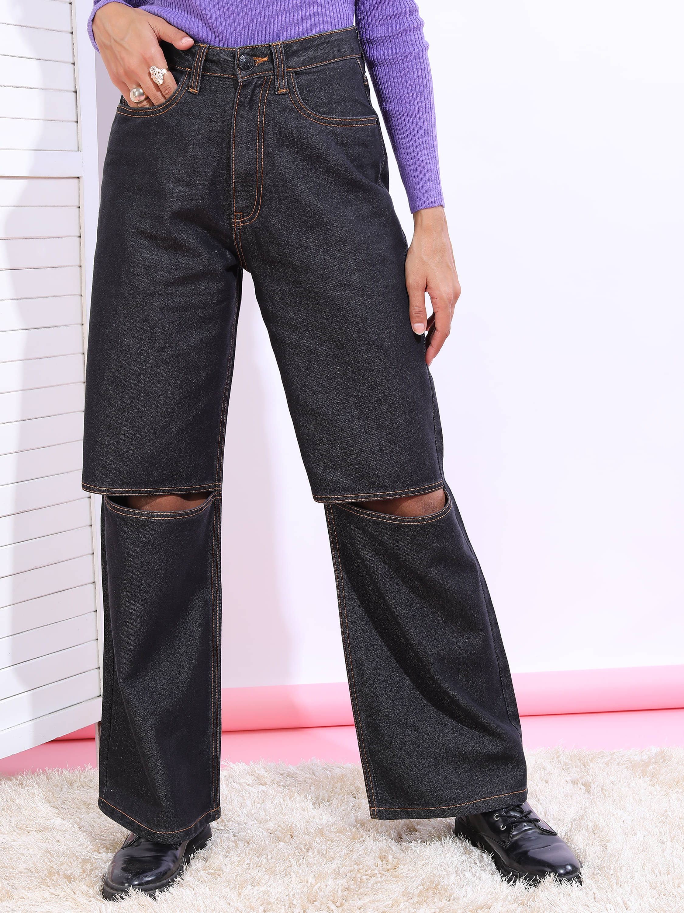     			Tokyo Talkies Women's Dad Fit Mid-Rise Jeans ( Black )