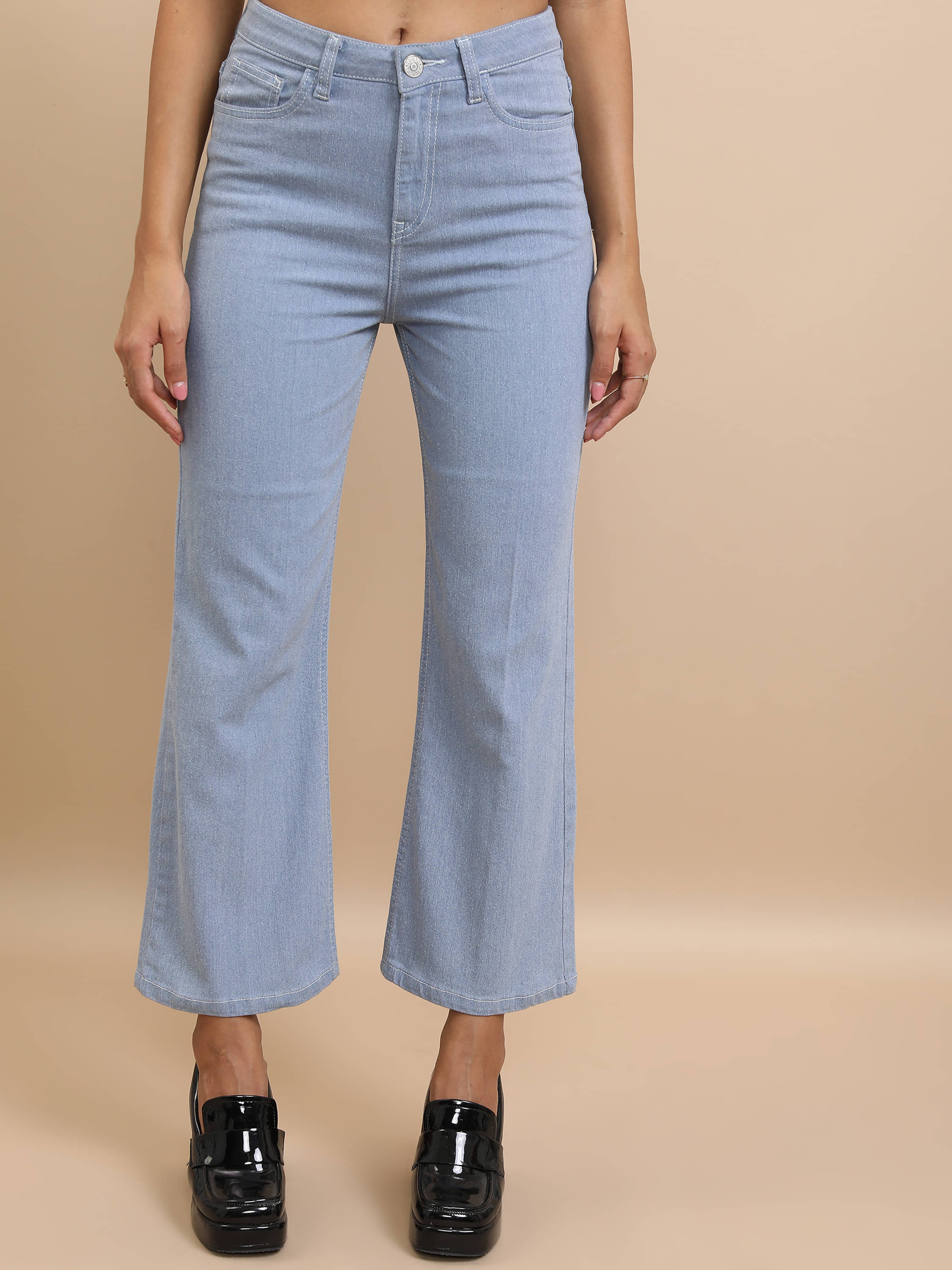 Tokyo Talkies Women's Flared Mid-Rise Jeans ( Light Blue ) - Jeans | Buy online on ZillyBuy
