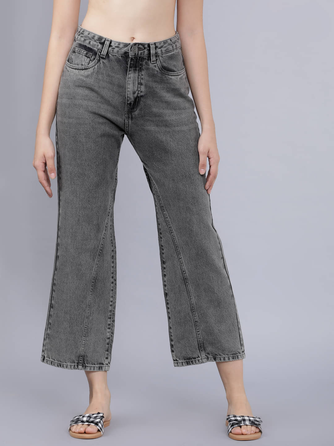     			Tokyo Talkies Women's Flared Mid-Rise Jeans ( Grey )