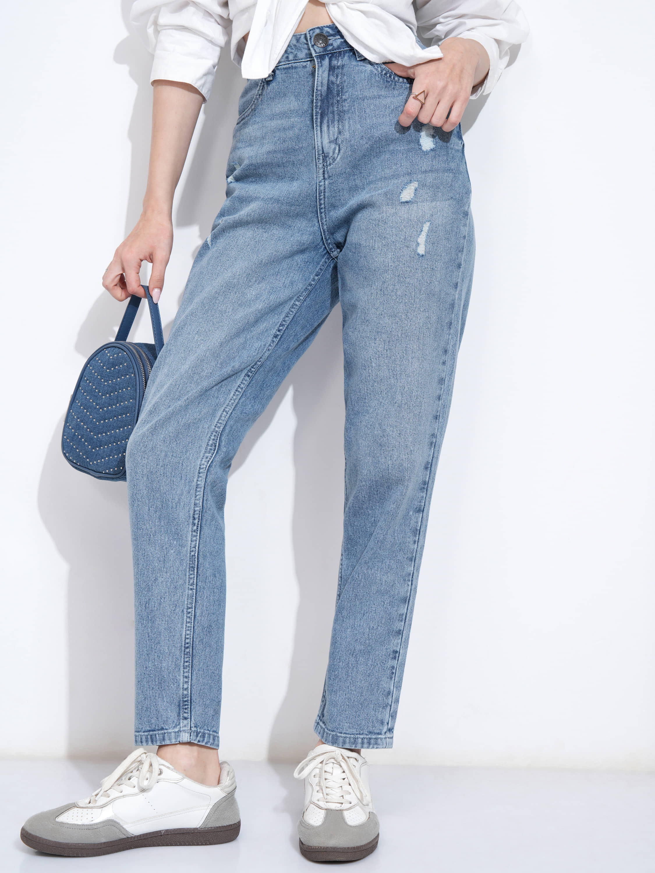 Tokyo Talkies Women's Mom Fit Mid-Rise Jeans ( Light Blue ) - Jeans | Buy online on ZillyBuy