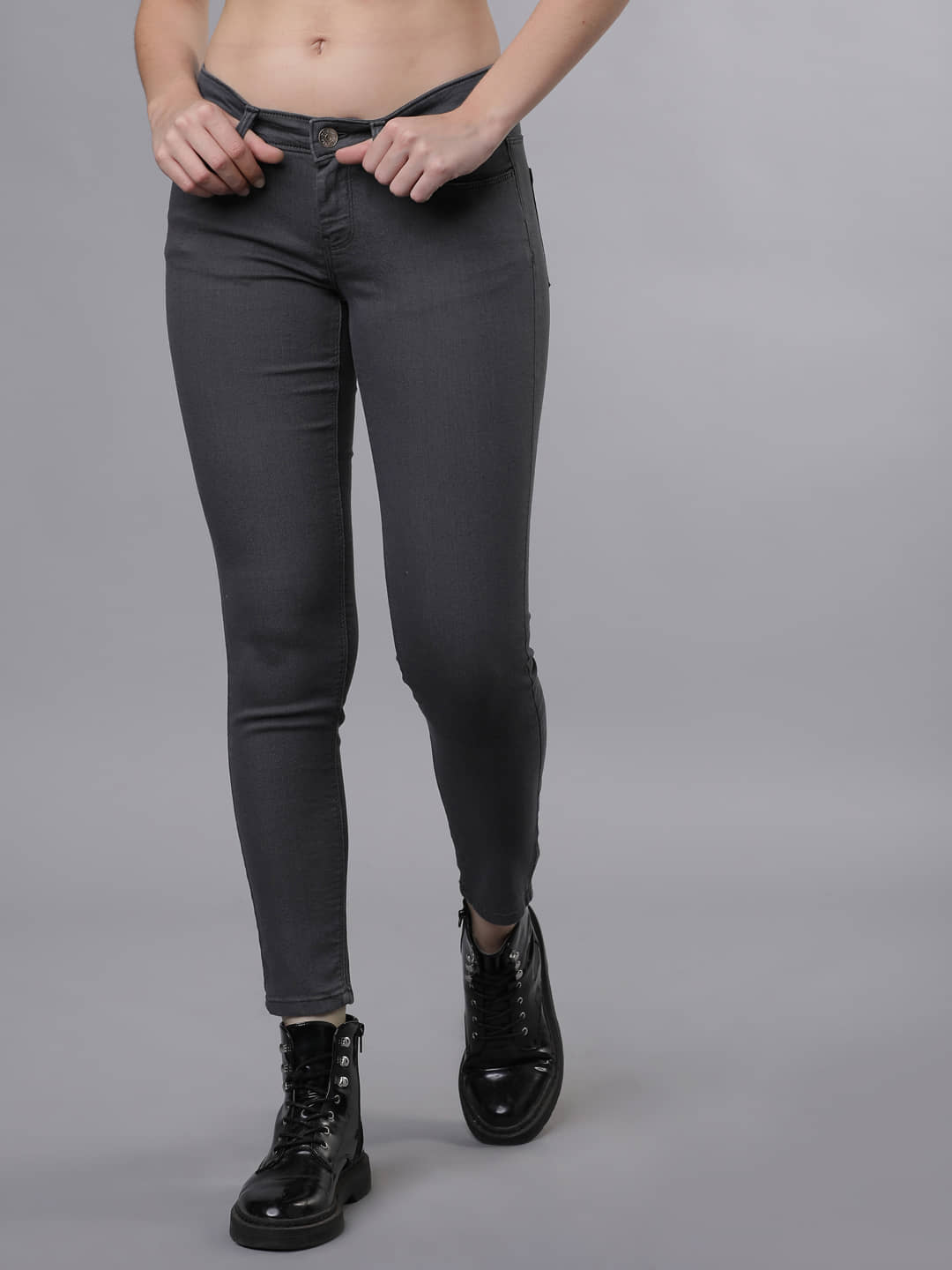 Tokyo Talkies Women's Skinny Fit Mid-Rise Jeans ( Grey ) - Jeans | Buy online on ZillyBuy