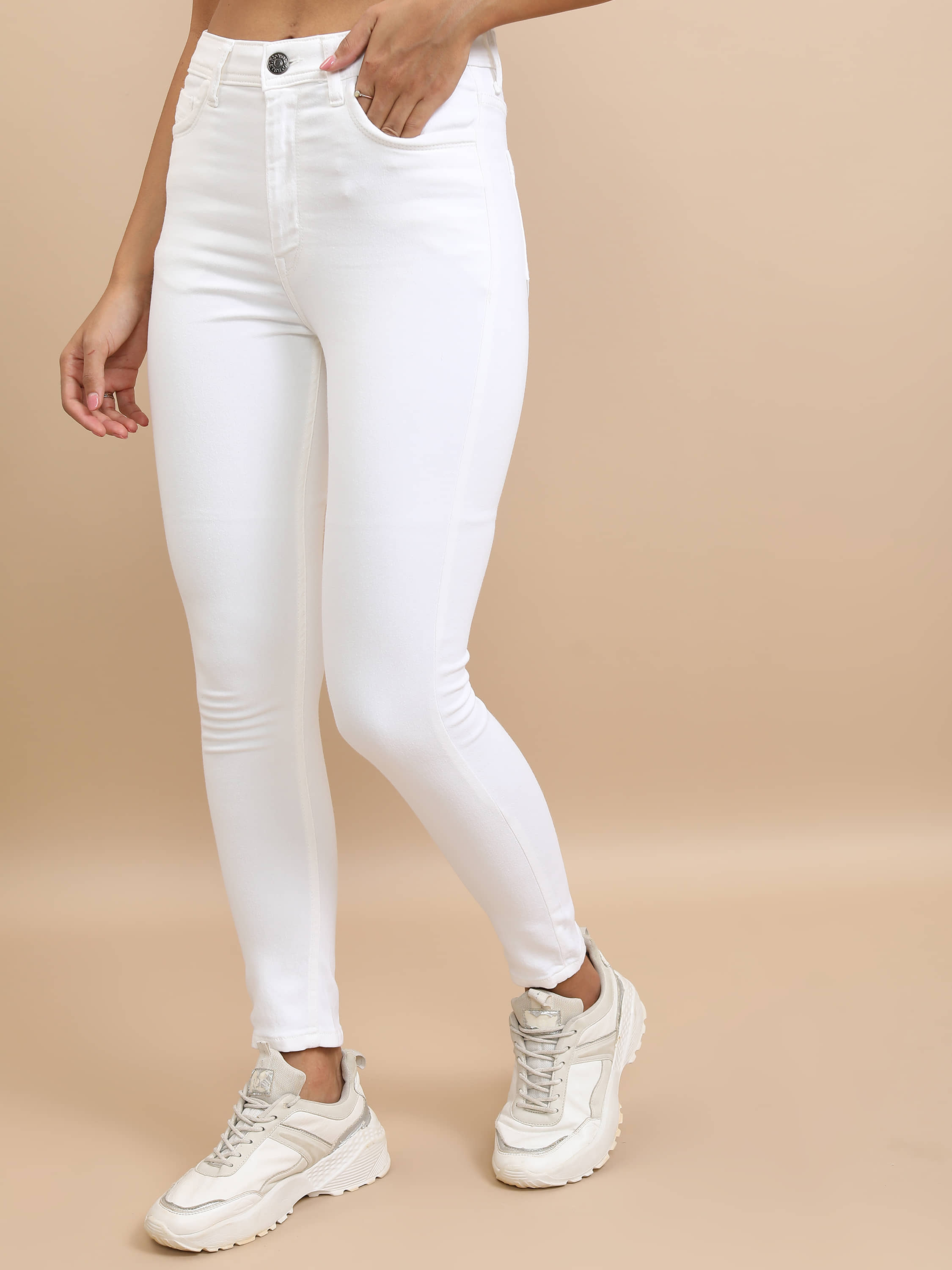 Tokyo Talkies Women's Skinny Fit Mid-Rise Jeans ( White ) - Jeans | Buy online on ZillyBuy