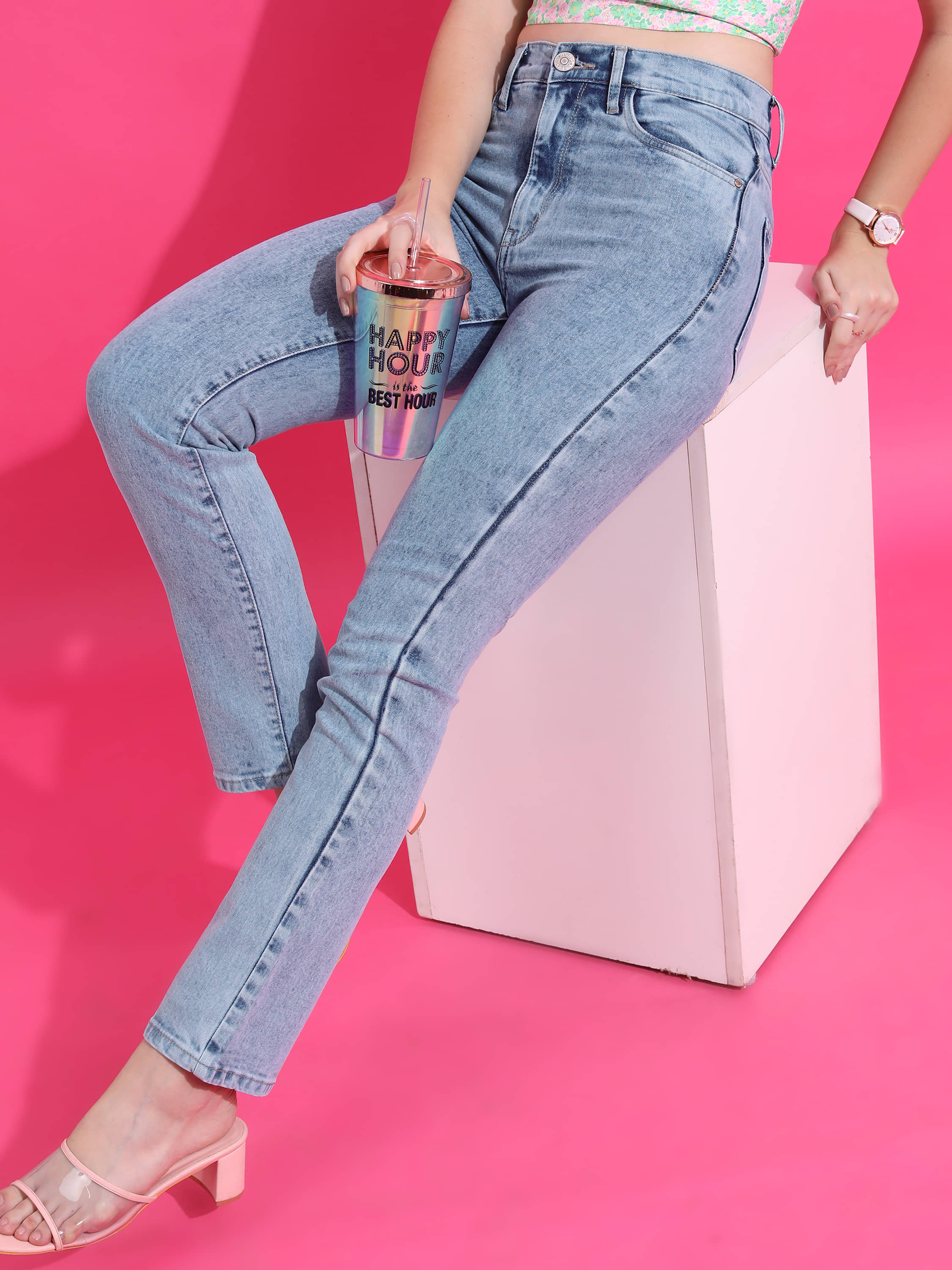 Tokyo Talkies Women's Straight Fit Mid-Rise Jeans ( Light Blue ) - Jeans | Buy online on ZillyBuy