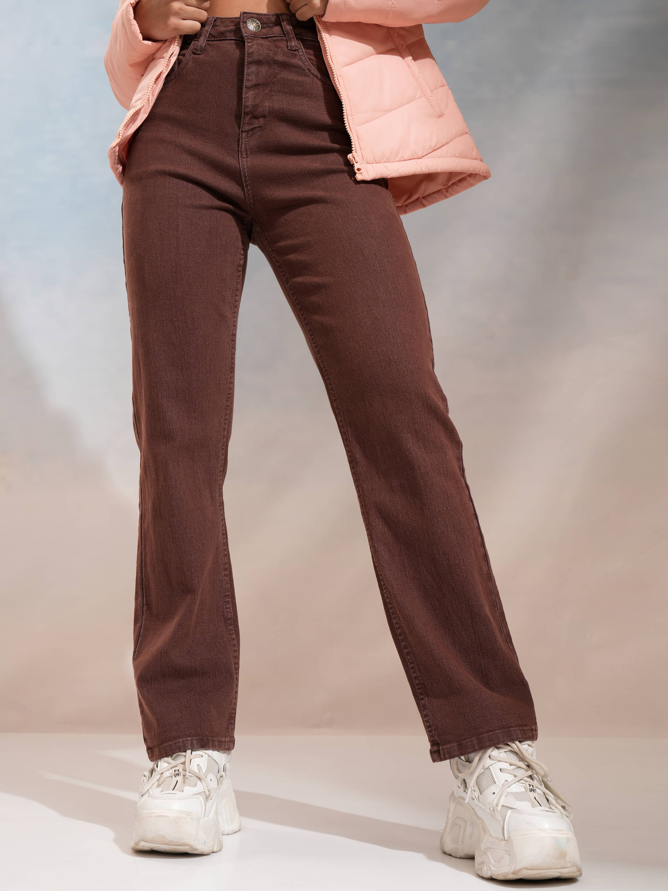     			Tokyo Talkies Women's Straight Fit High-Rise Jeans ( Brown )