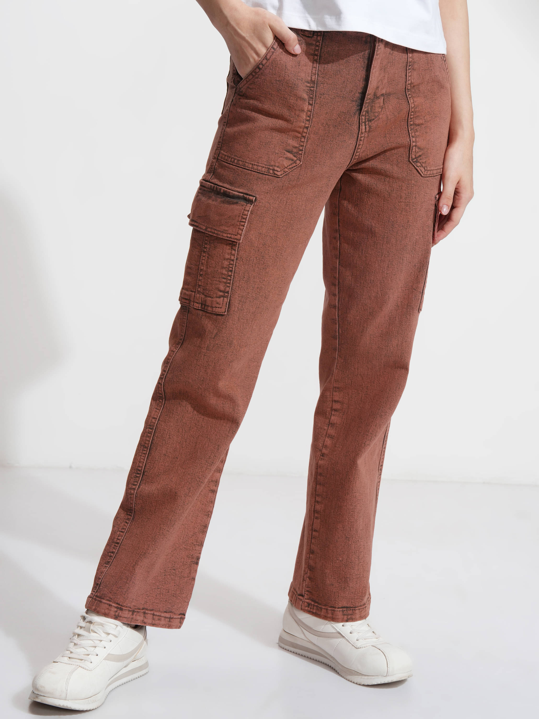     			Tokyo Talkies Women's Straight Fit High-Rise Jeans ( Rust )