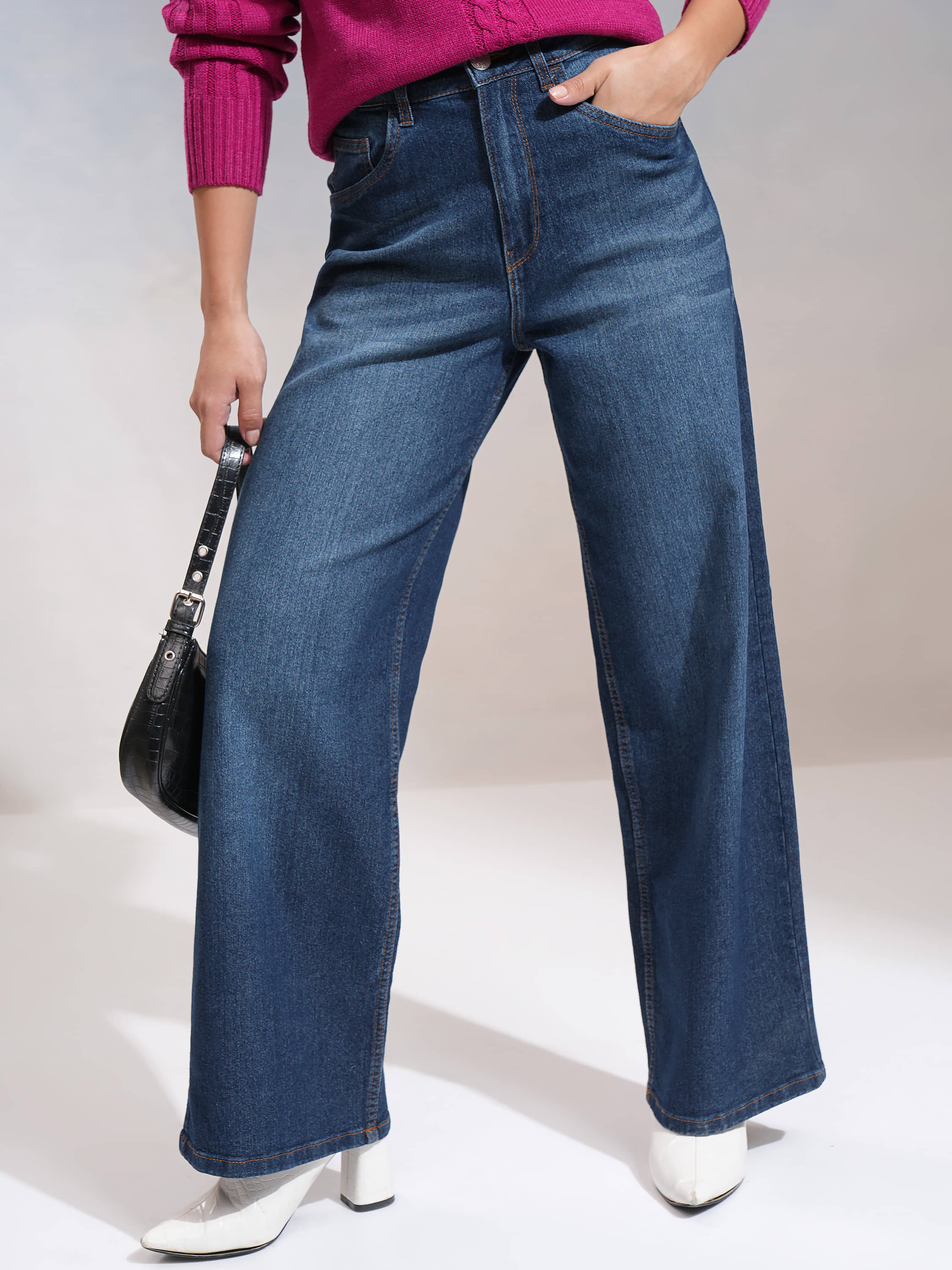 Tokyo Talkies Women's Wide Leg Mid-Rise Jeans ( Indigo ) - Jeans | Buy online on ZillyBuy