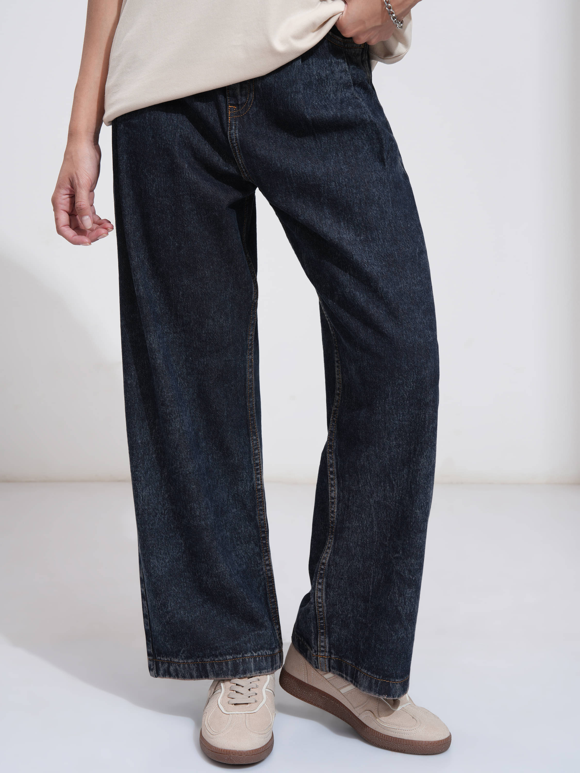     			Tokyo Talkies Women's Wide Leg High-Rise Jeans ( Navy )