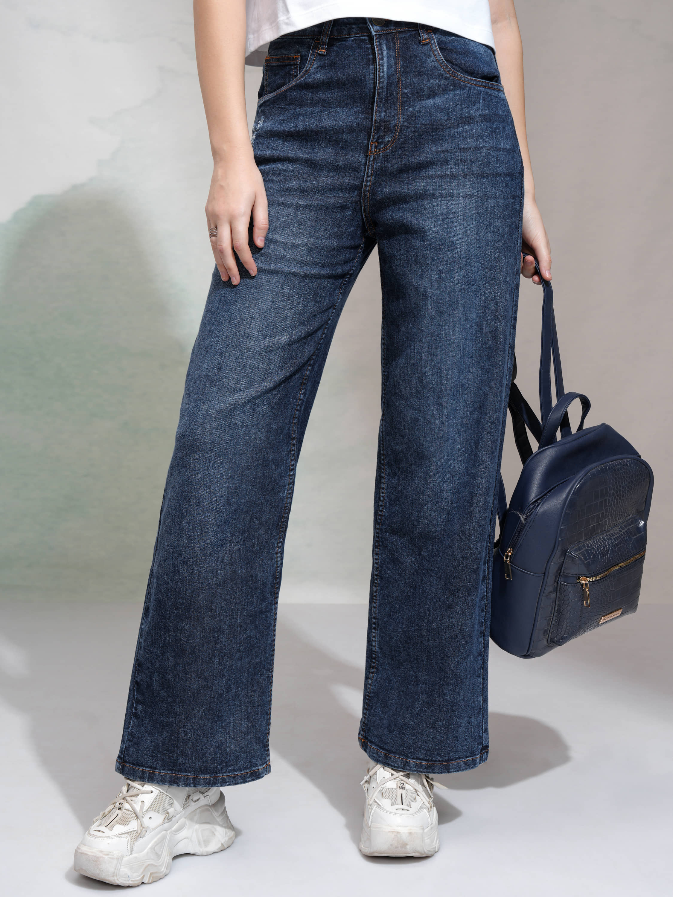 Tokyo Talkies Women's Wide Leg High-Rise Jeans ( Light Blue ) - Jeans | Buy online on ZillyBuy