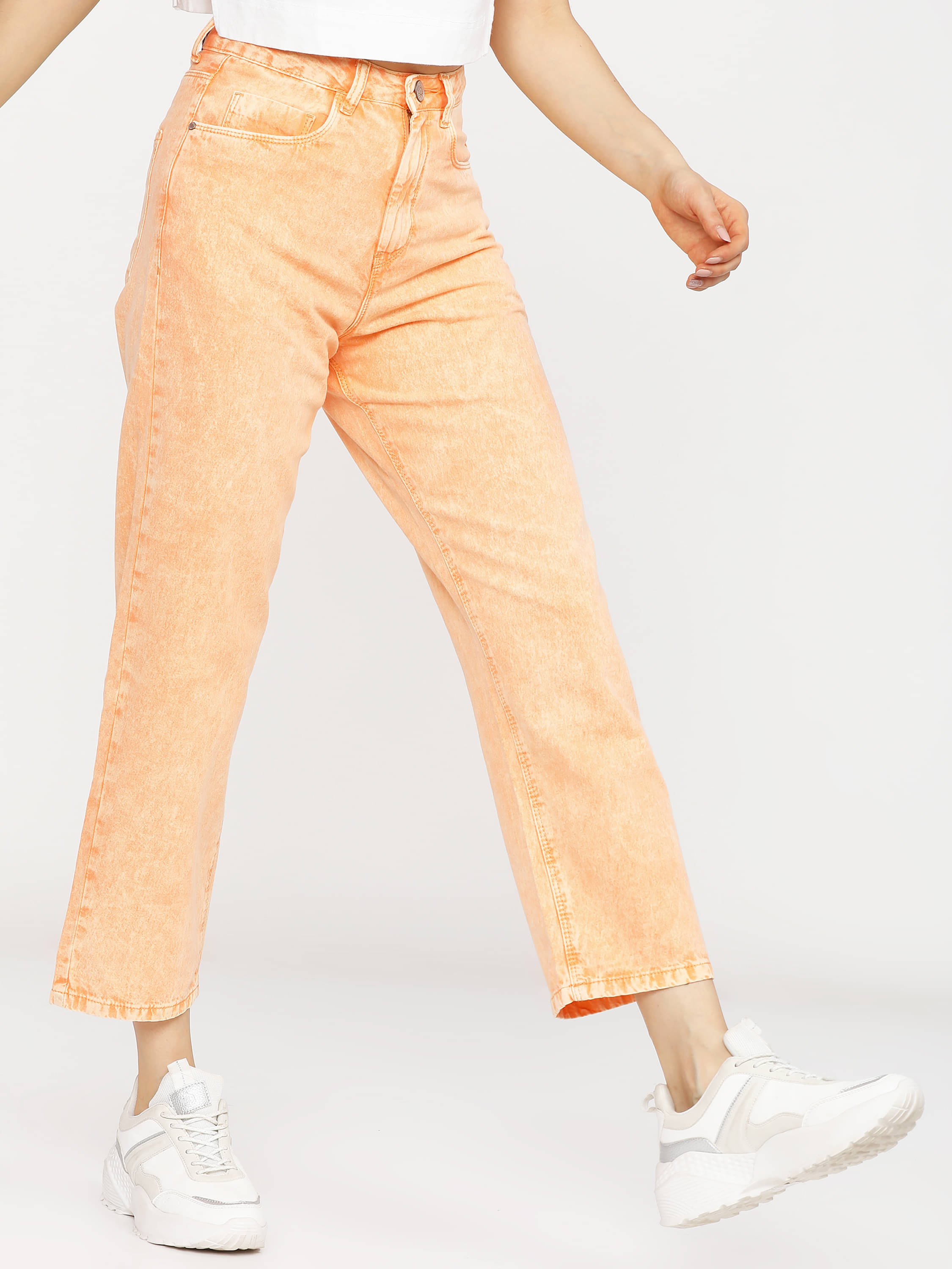     			Tokyo Talkies Women's Wide Leg Mid-Rise Jeans ( Orange )