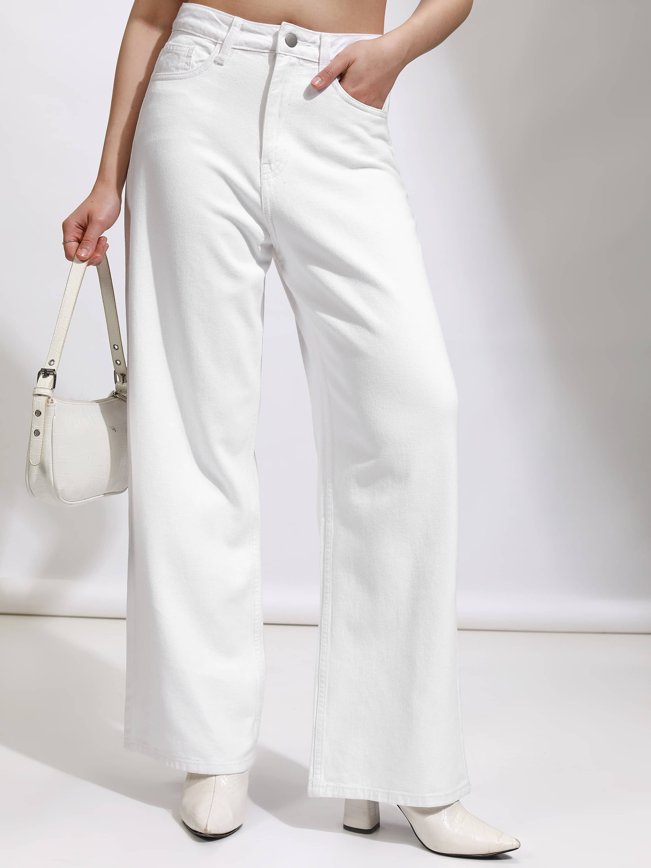 Tokyo Talkies Women's Wide Leg Mid-Rise Jeans ( White ) - Jeans | Buy online on ZillyBuy